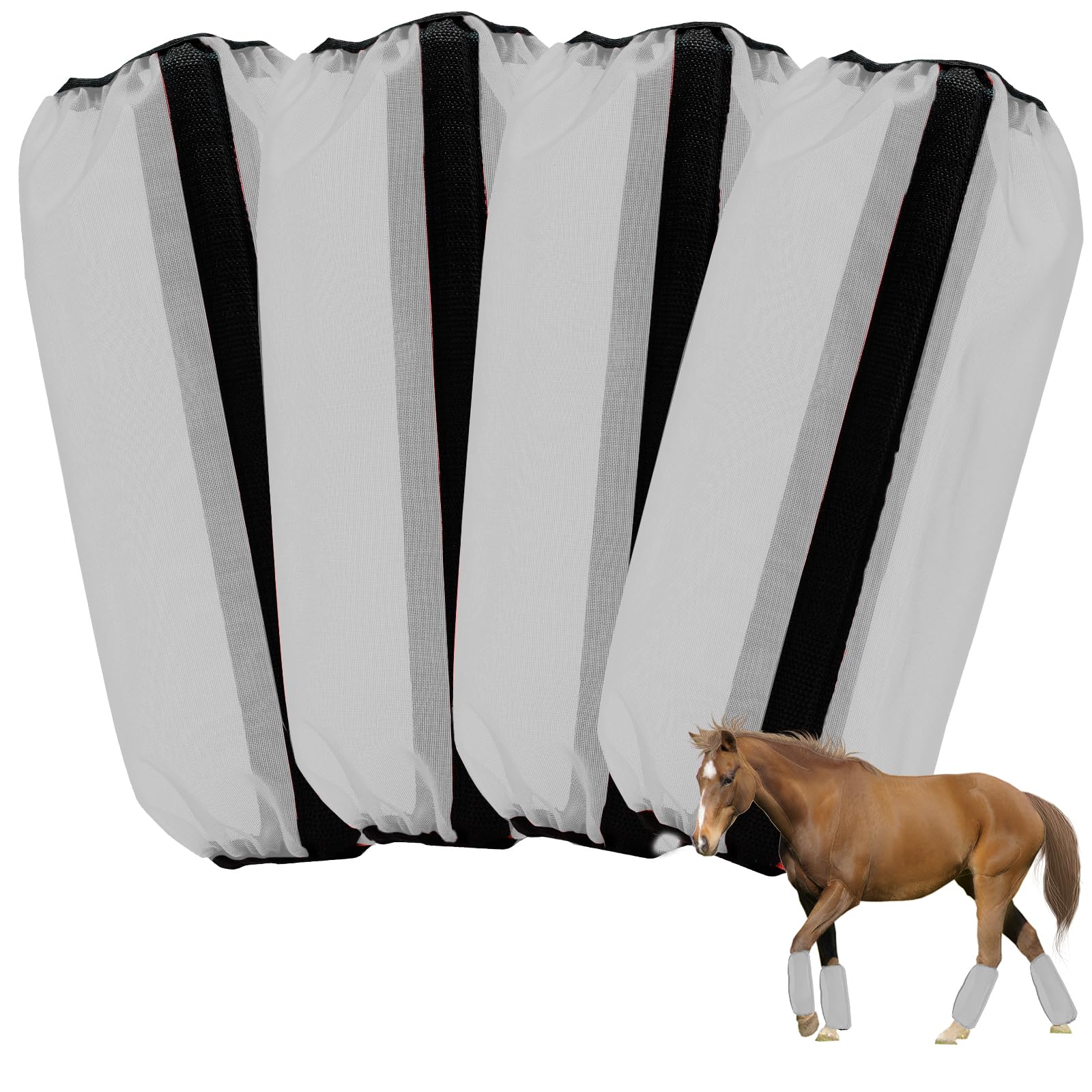 Mesh Fly Boots Horse Fly Boots Mesh Fly Wraps Leg Guard for Horse Set of 4 (Siliver)