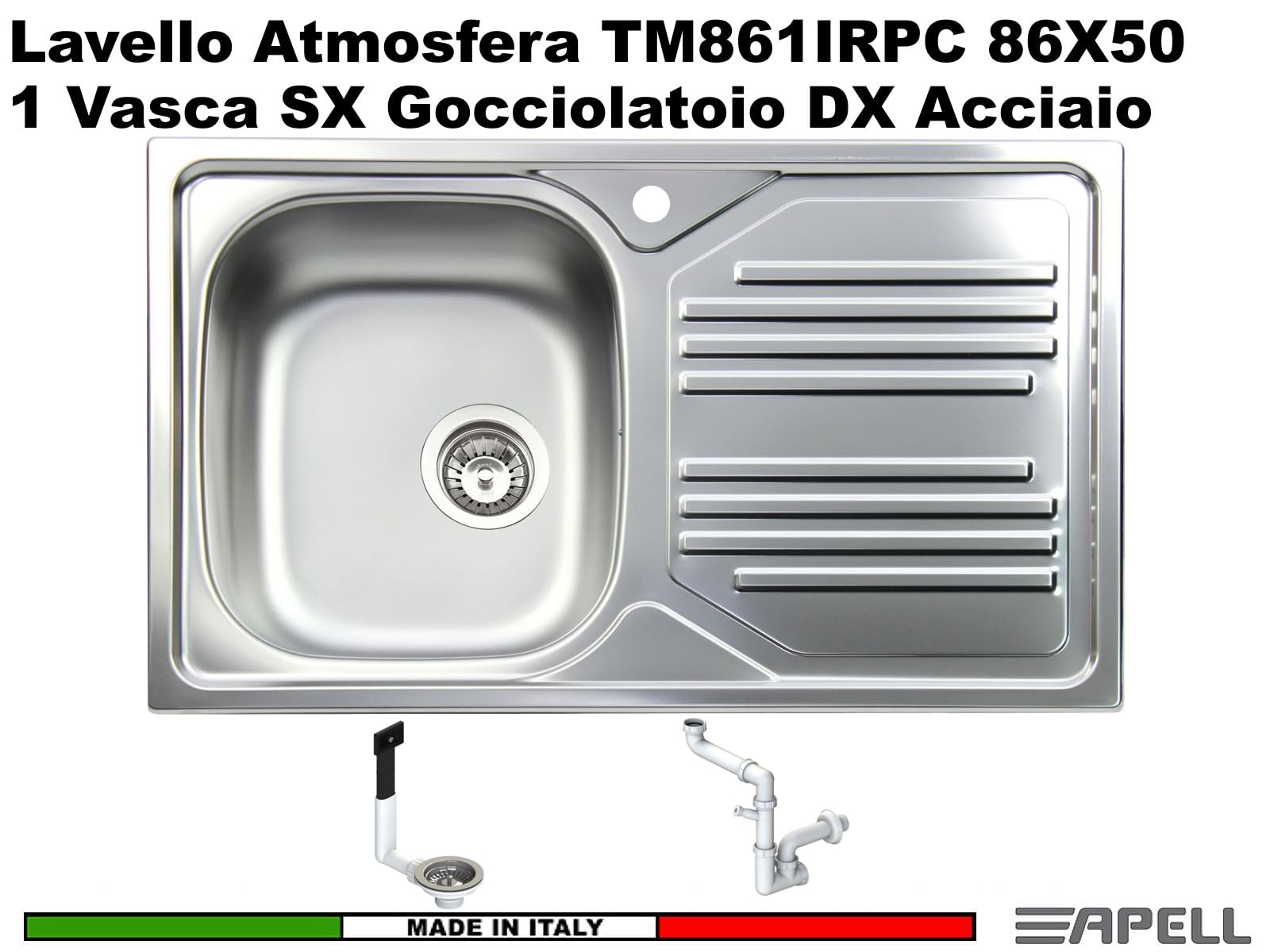 TM861IRPC ● Lavello Incasso Cucina Atmosfera Acciaio Inox Prelucido 86X50 1 Vasca Sinistra e Gocciolatoio Destro ● Made in Italy per ambienti Rustico Classico Provenzale Shabby Chic Moderno