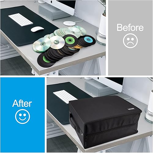 Miniatura 6 de LIOVODE Funda para DVD con capacidad para 200 DVDs y 100 folletos, carpeta de almacenamiento de CDBlu-ray con insertos para folletos, organizador de