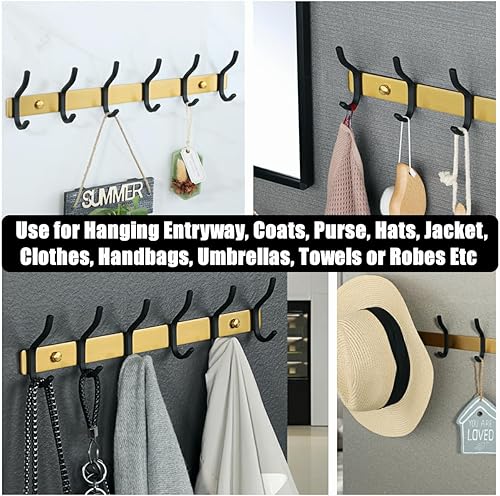 Miniatura 6 de Alise Perchero de pared con 6 ganchos dobles para colgar abrigos, perchero de acero inoxidable SUS304 para colgar abrigos, percheros para bolsos,