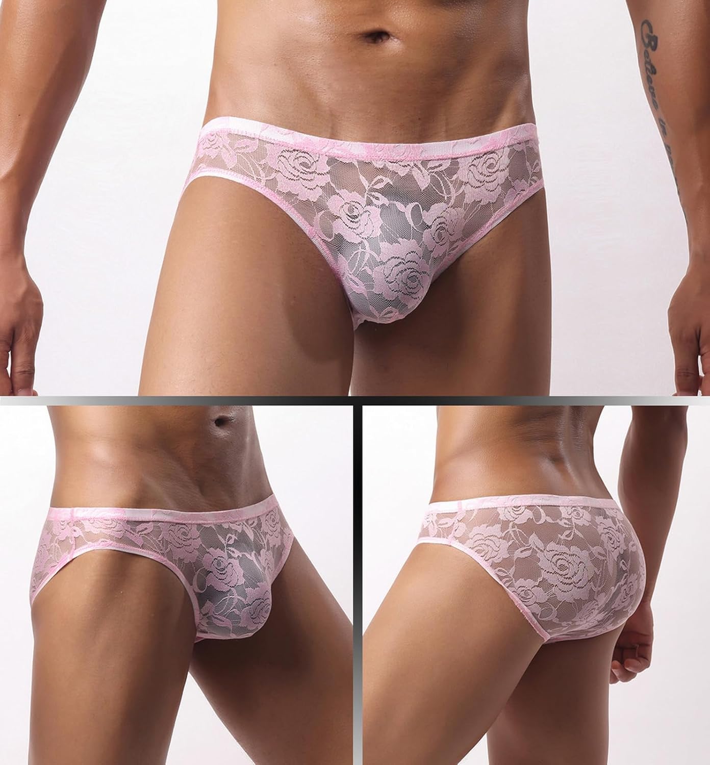 Mens Lace Underwear Briefs Bulge Pouch Transparent Panties Low Rise Ultra Thin Underpants - Image 2