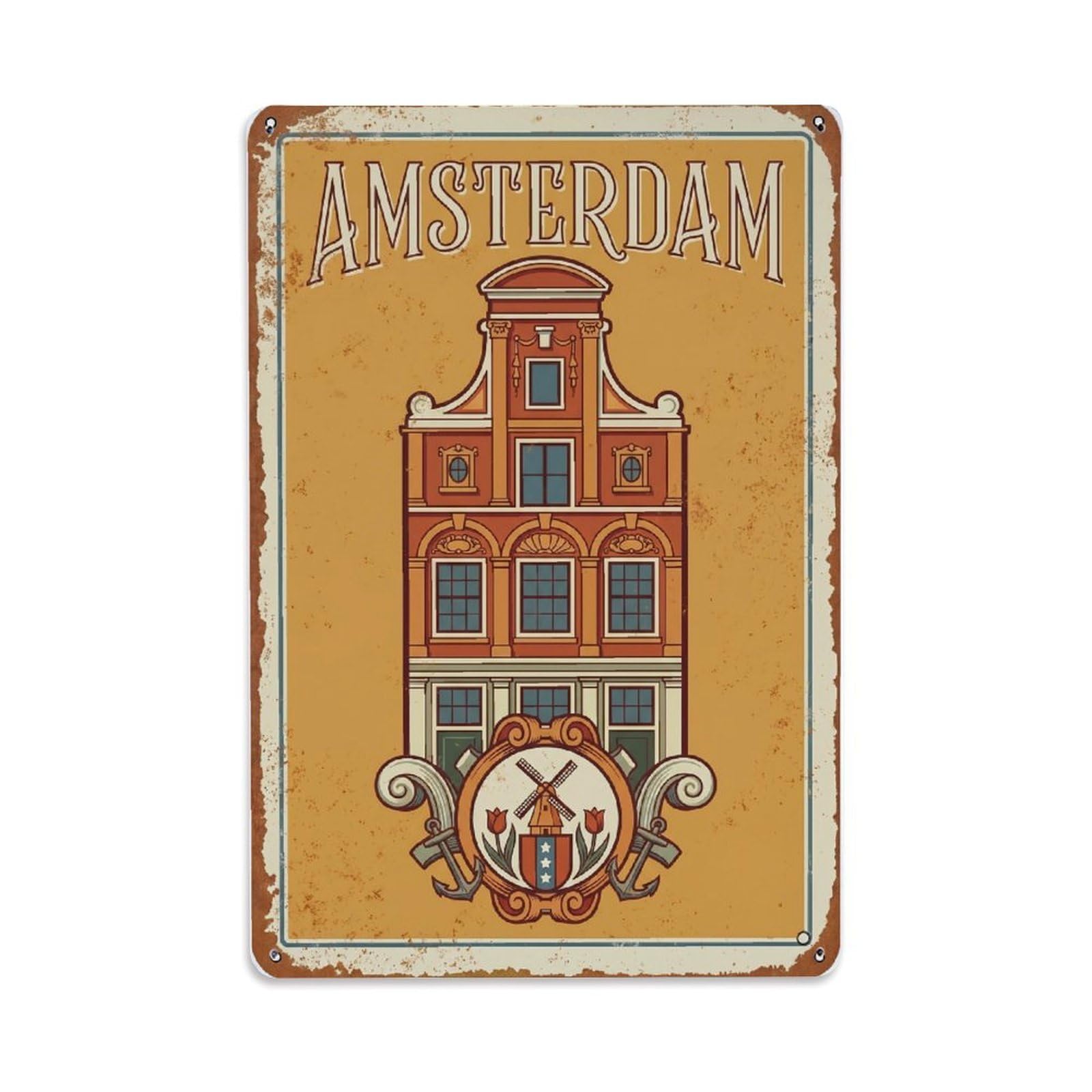 Vintage Travel Emblem Netherlands Historic Metal Tin Sign Plaque Wall Decor for Cafe, Club Bar, Office, Home Garden Metal Poster 8x12Inch