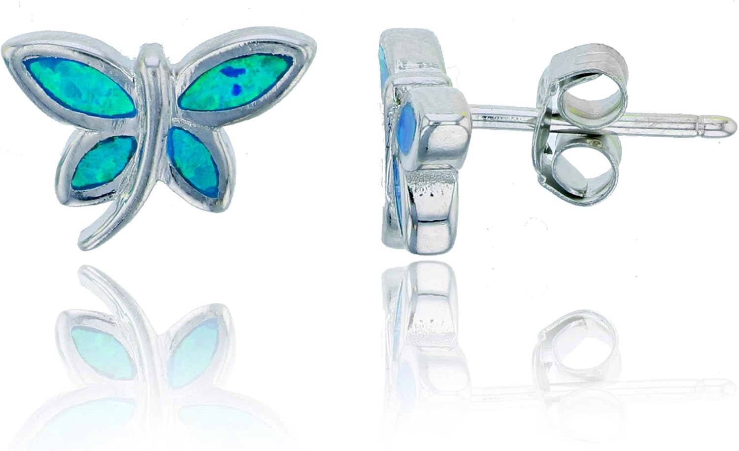 DECADENCE Rhodium Sterling Silver Created Opal Stud Earrings for Women | Multi Style Turtle Dolphin Star Fish Heart Butterfly Infinity Studs | Blue Green Turquoise Topaz Yellow Pink Ruby