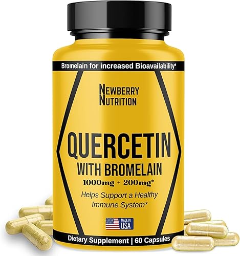 Suplemento de quercetina con bromelina de 1200 mg, cápsulas de quercetina de 500 mg, ayuda a apoyar una inmunidad saludable, potente antioxidante,