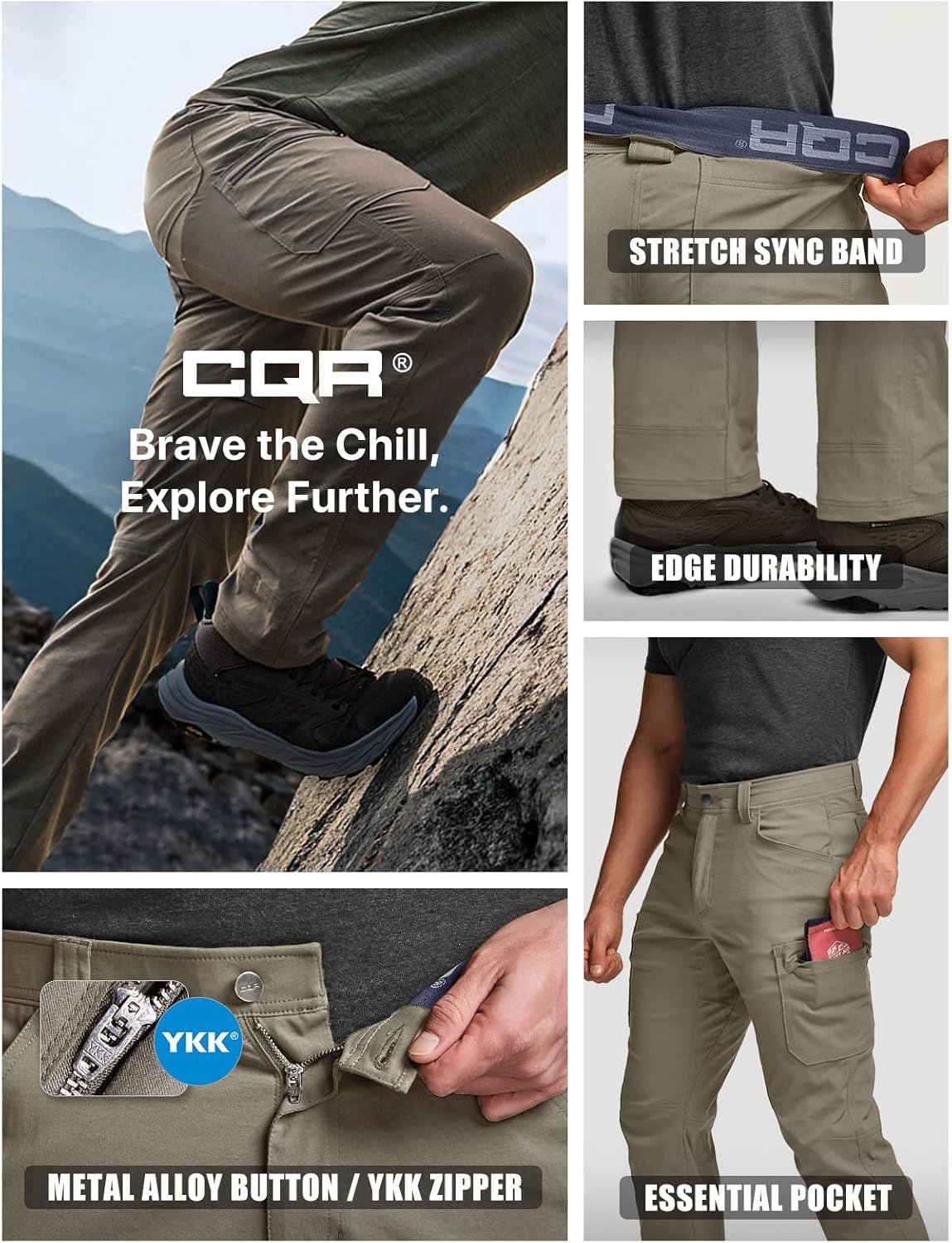CQR Men's Active Flex Tactical Pants, Water Resistant Lightweight Stretch Cargo Work Hiking Pants - Image 6