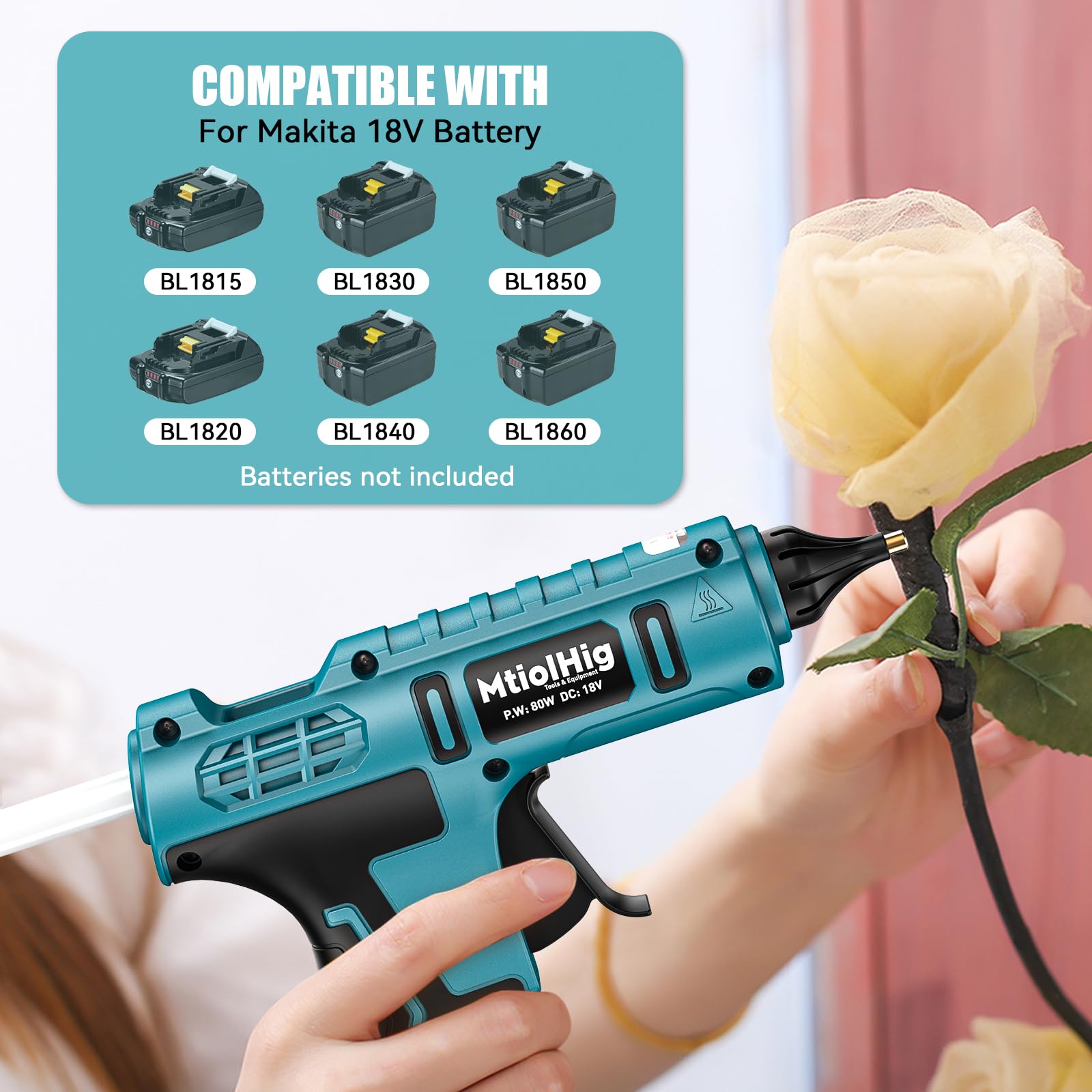 Pistola per colla a caldo senza fili per batteria Makita da 18 V, portatile, senza fili, resistente, kit completo con 20 stick di colla a caldo da 1,1 cm, per arti e mestieri, riparazioni domestiche