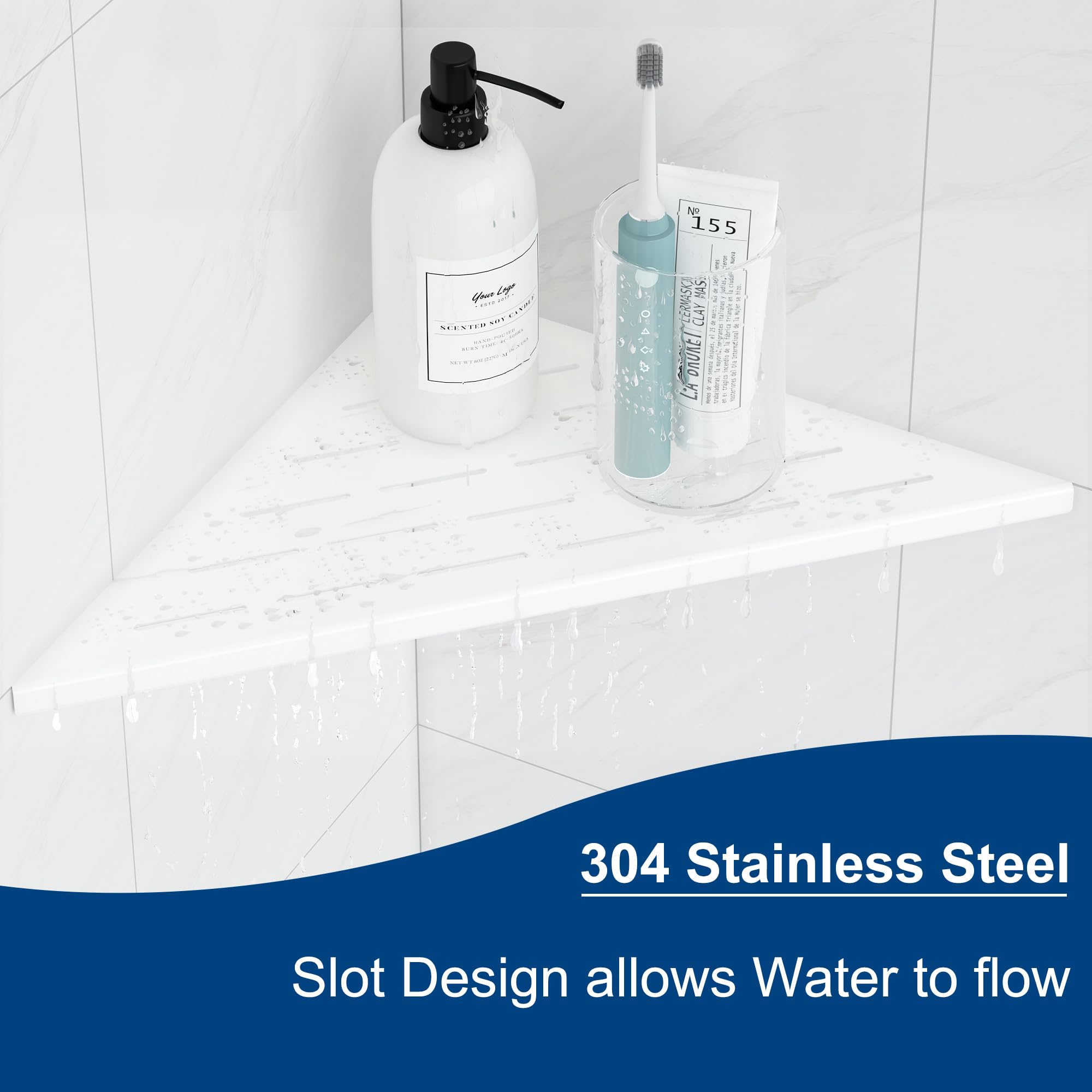 Qeke 90° Tile Corner Shelf, triangular Shower Shelf NO Drill required, Bathroom Organiser on Tile Wall - Image 3