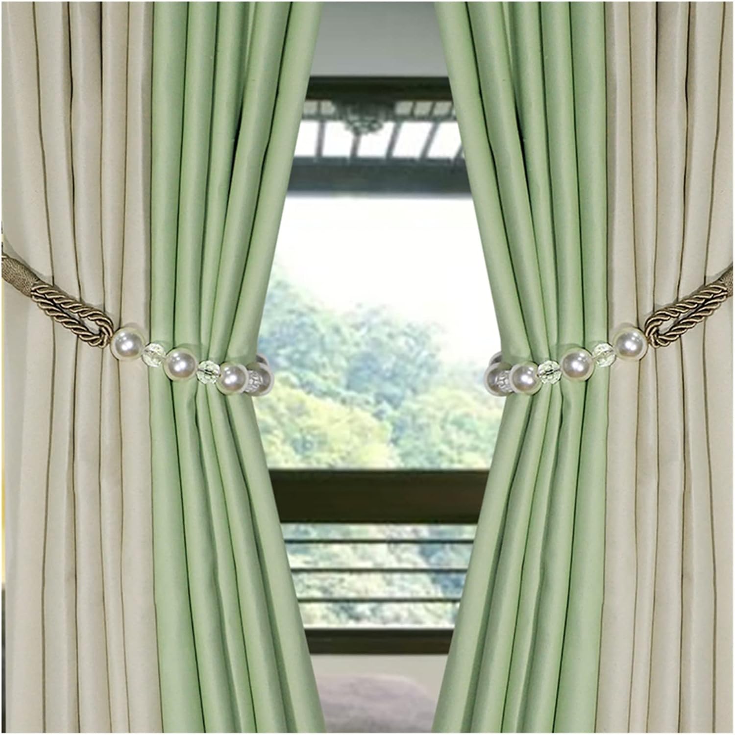 FMURY Curtain Tieback Pearl Bandage Accessories Curtains Holder Buckle Tie Rope Home Decorative(D)