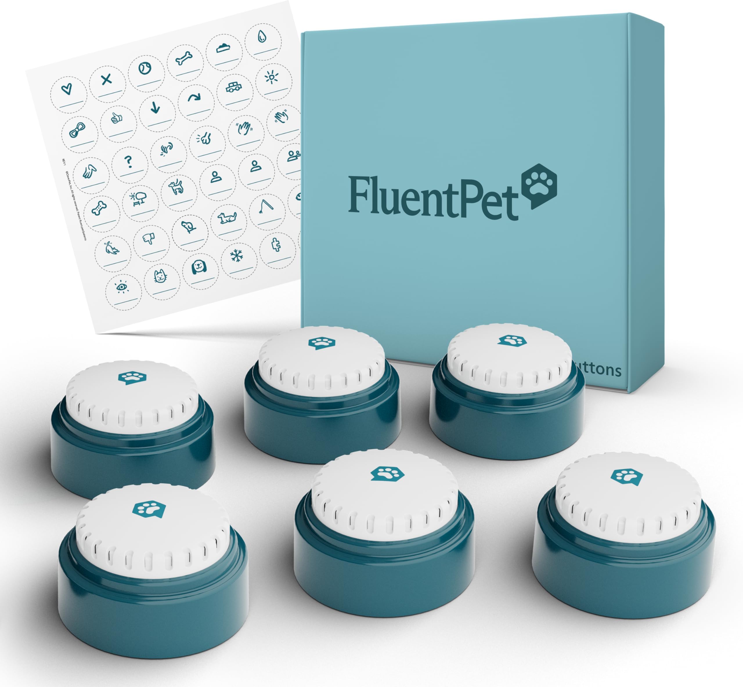 FluentPet Speak Up Buttons - Next-Generation Cat/Dog Talking Button Set - Pack of 6 Easy-to-Press Cat/Dog Communication Buttons- Recordable Buttons for Pets - Fits All HexTiles Sound Boards