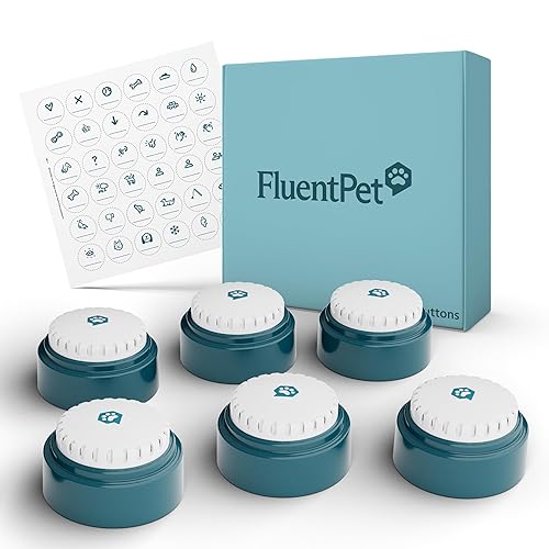 FluentPet Speak Up Button 6 Pack with Clearer Upward-Facing Sound- 6 Recordable Buttons with Batteries Included & Premium Audio for Dogs & Cats - Easy-to-Press Training Dog Buttons for Communication - Speak Up 6 Pack