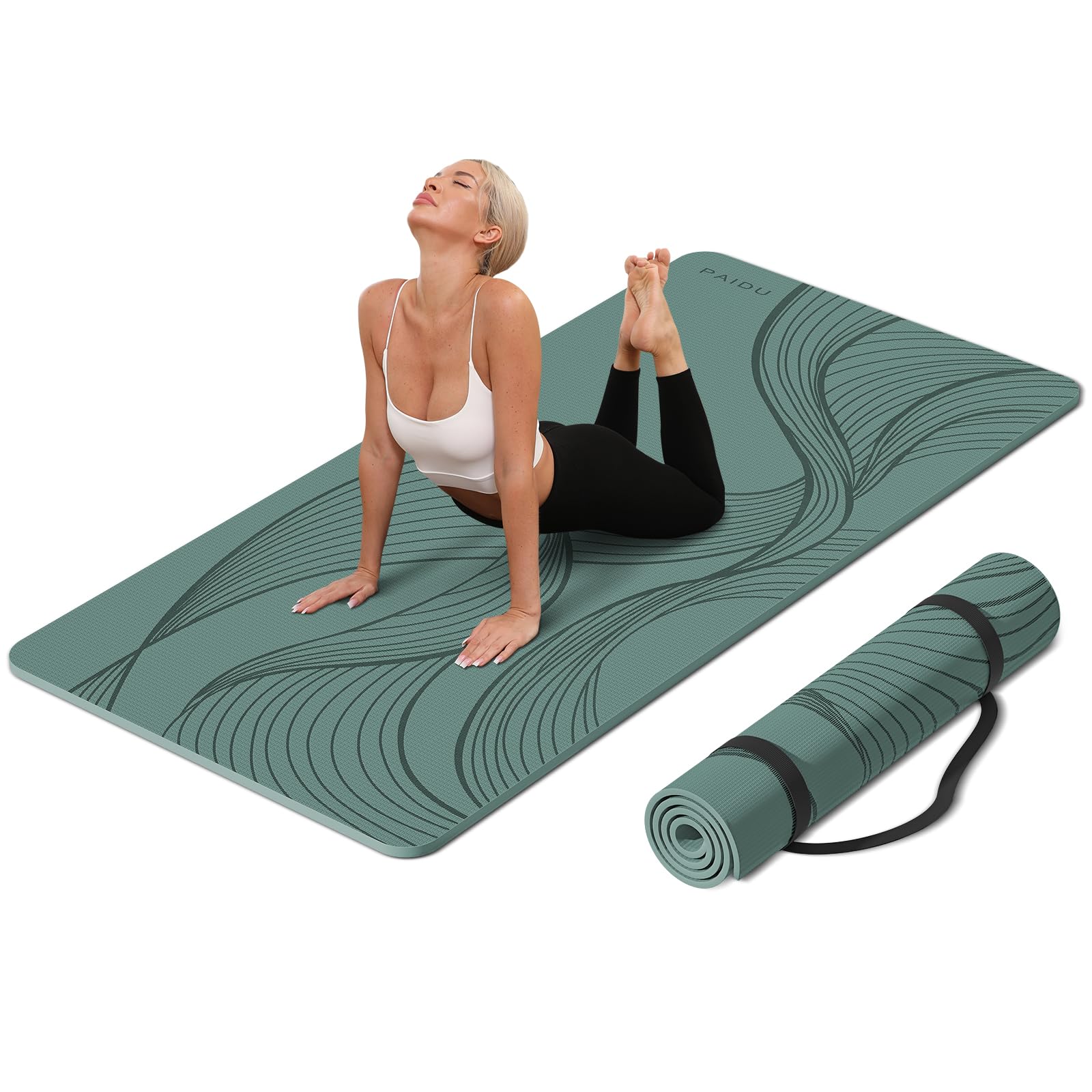PAIDU Large Yoga Mat-72’x36’x0.4’ Extra Width & Thick,Comfortable,Non-Slip Exercise Mat-Works Great on All Floor for Stretching,Yoga Studio,Gym or Home Workouts (Deepgreen)