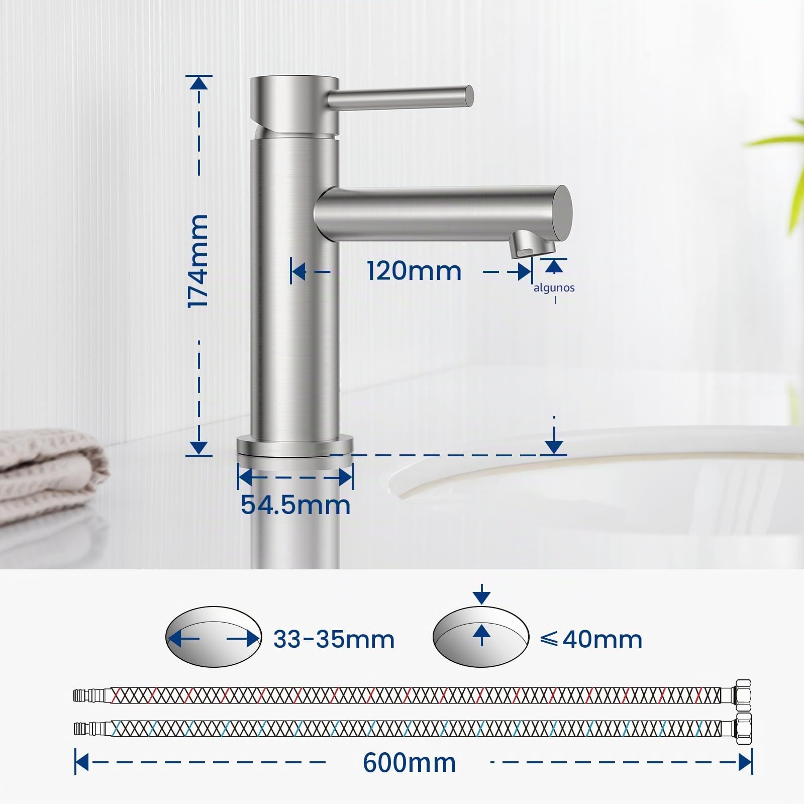 CECIPA Grifo de Lavabo Moderno Griferia Baño Caliente y Fría Grifo Lavabo Baño Acero Inoxidable Griferia Lavabo con Altura Salida de Agua 90mm