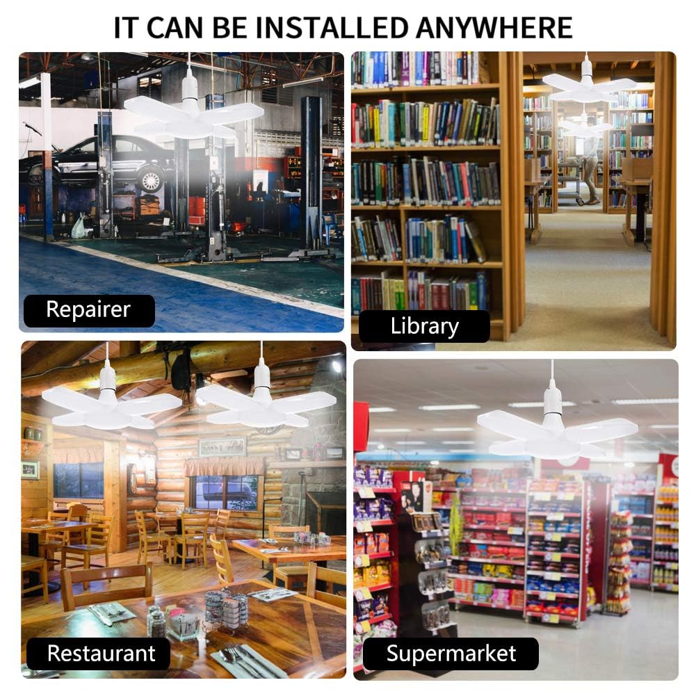 Viugreum LED Garage Lights 80W E26 E27 8000LM Deformable Basement Lighting Super Bright 6000K Cold White Adjustable Deformable — view 6