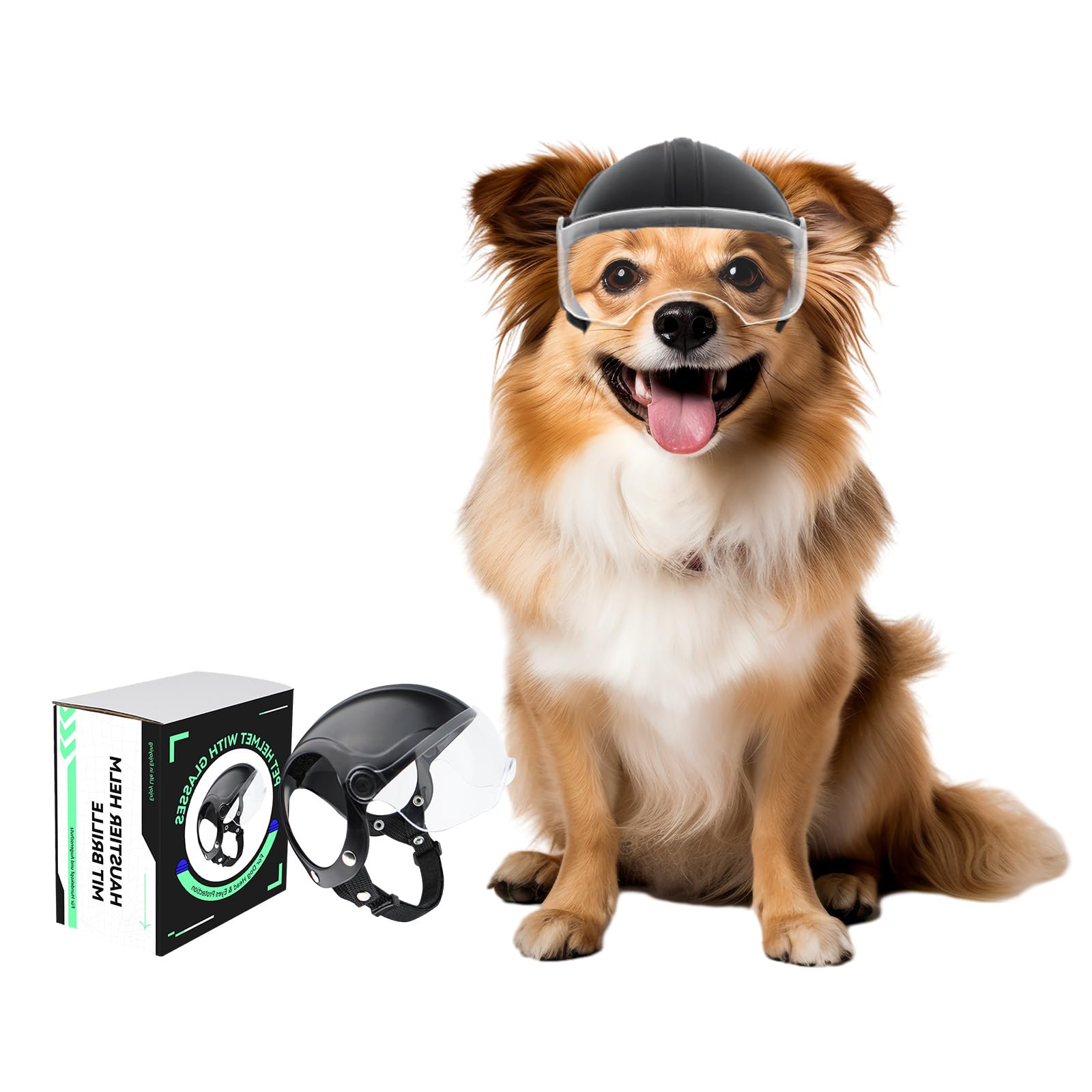 NAMSAN Motorrad Hundehelm mit Anti-UV Schutzbrille Fahrradhelm für Kleine Hunde mit Visier (ohne Nieten) Haustier