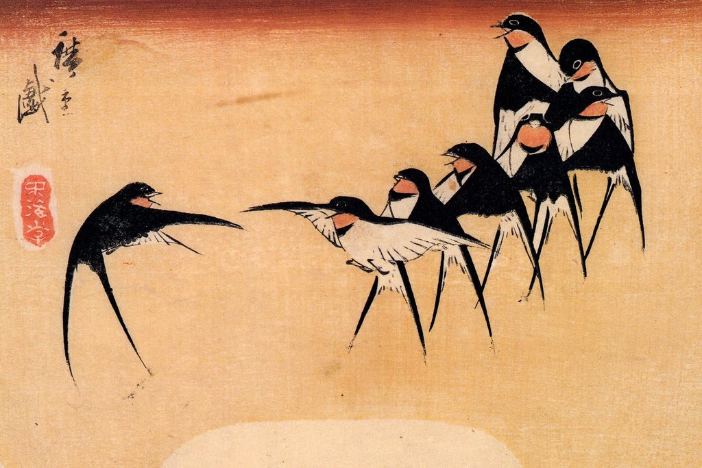 USA Vintage swallow canvas art キャンバスアート Amazon.com: Utagawa Hiroshige Dancing Swallows Japanese Art