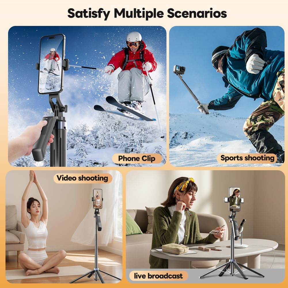 71" Selfie Stick Phone Tripod with Wireless Remote & 2 Fill Lights, Extendable Aluminum Phone Stand for iPhone/Android/Camera, Portable Travel Tripod for Vlogging, Live Streaming, Video Recording