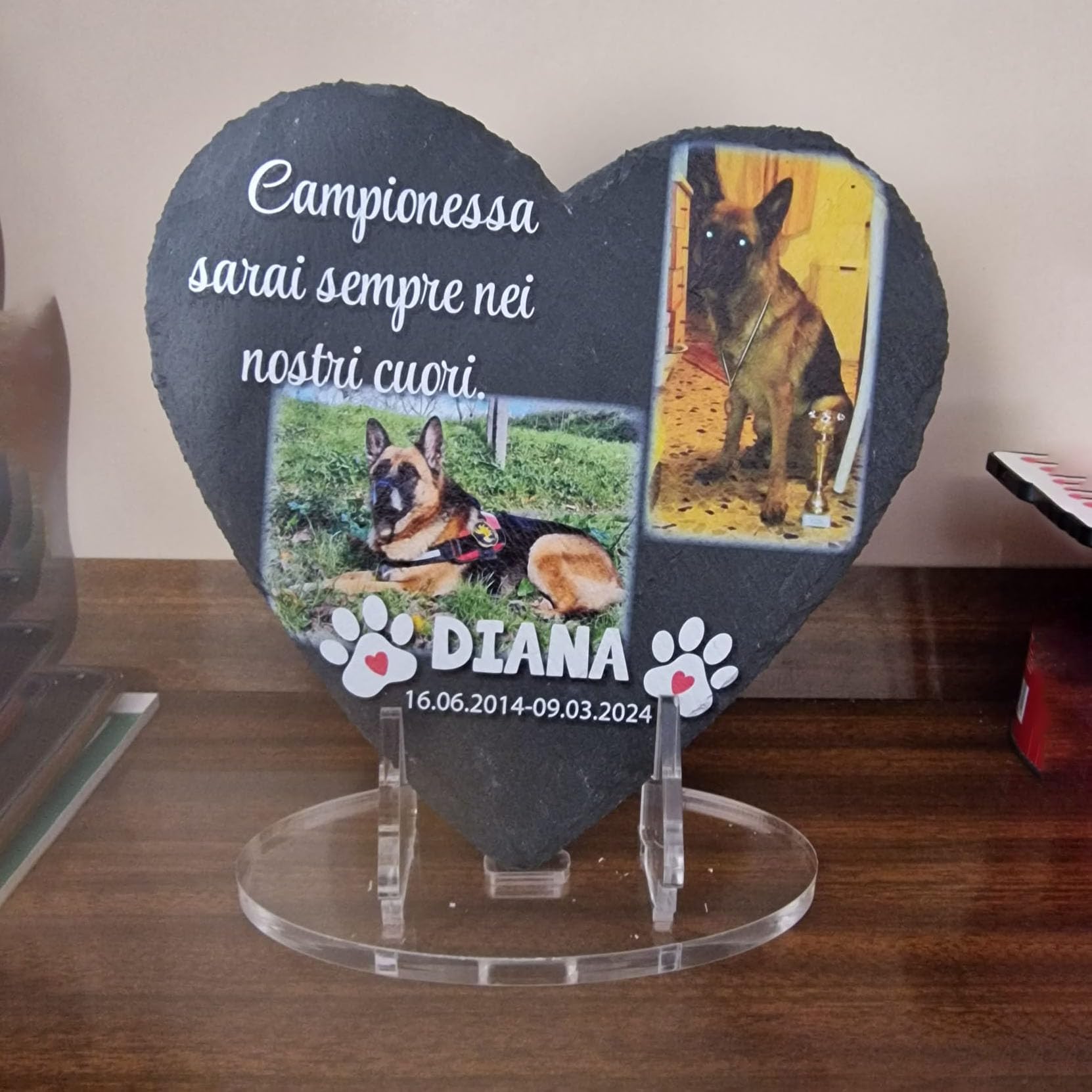 Lapide commemorativa a forma di Cuore per Cane e Gatto, Cuore in pietra di Ardesia con foto personalizzabile del tuo animale domestico e frasi