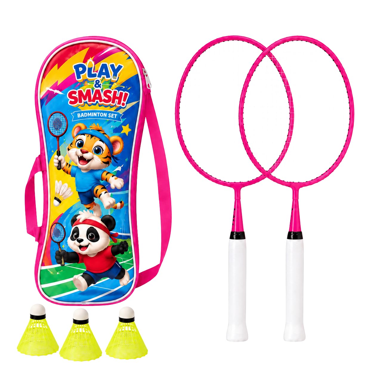 Morex Badminton Racket Set with 3pcs Plastic Shuttlecocks – Lightweight, Durable Badminton Set for Beginners & Intermediate Players | Ideal for Outdoor & Indoor Sports for Kids_Pink-picture-24