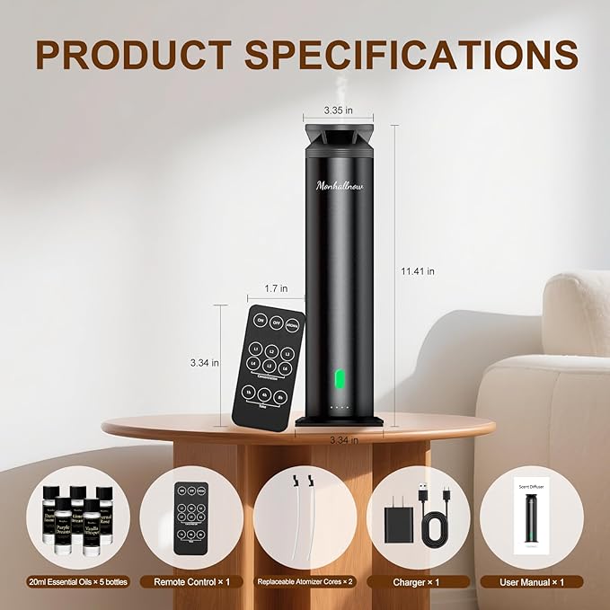 Difusor de Aromas Monhallnow Sin Agua, Kit Inicial, Negro Ultra miniatura 2