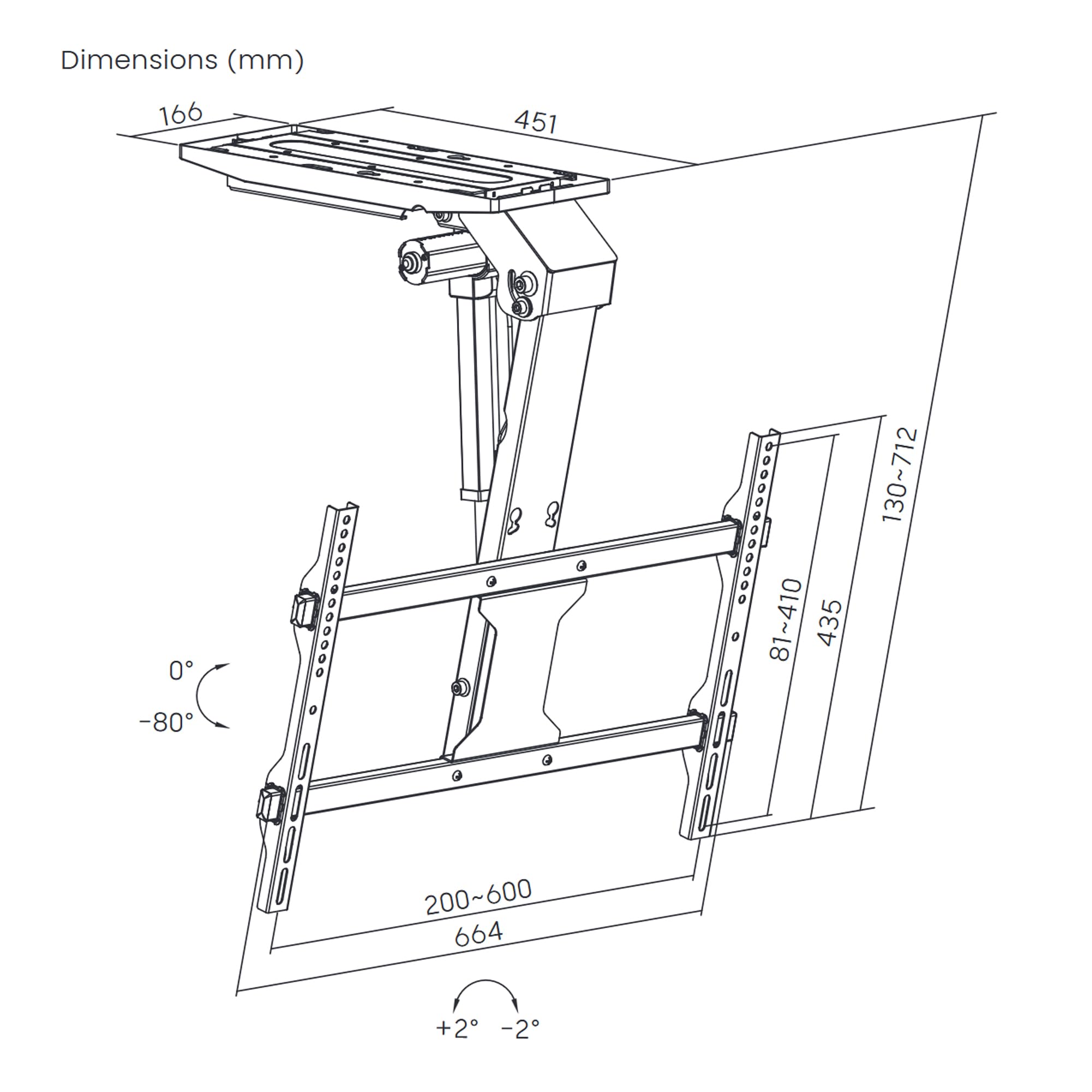EasyLife - Uchwyt sufitowy do telewizora V2 Smart Home, elektrycznie wychylny, integracja Smart Home, od 37 do 75 cali, uchwyt VESA do 600 x 400 cm, do telewizorów LCD/OLED, monitora, wyświetlacza