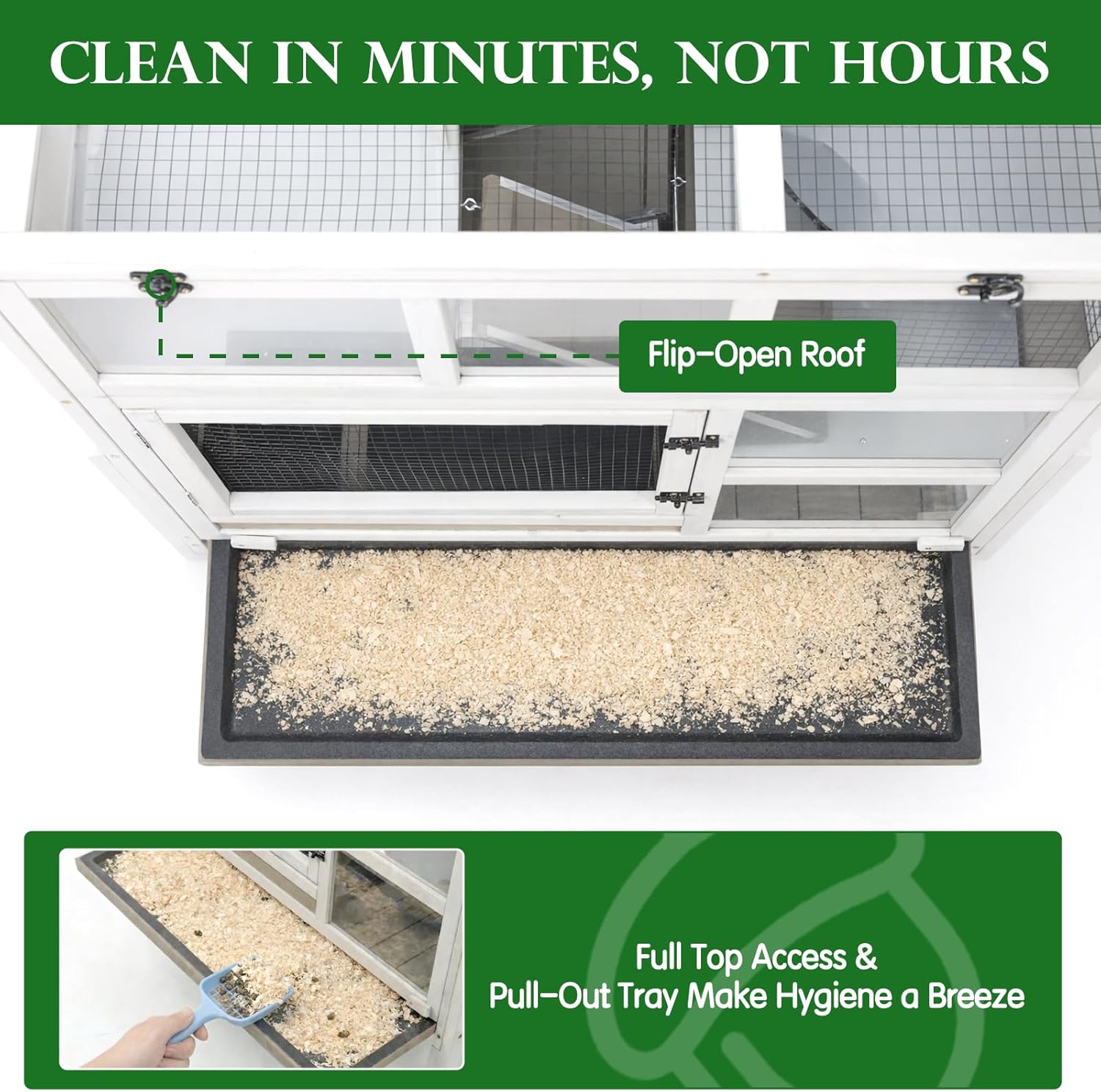 Guinea Pig Cages Indoor, 3-Story Wooden Guinea Pig Cages with Pull-Out Tray, Flip-Open Roof & Habitat, Rabbit Hutch Cage with Stand, Ramp, Cozy Hammock