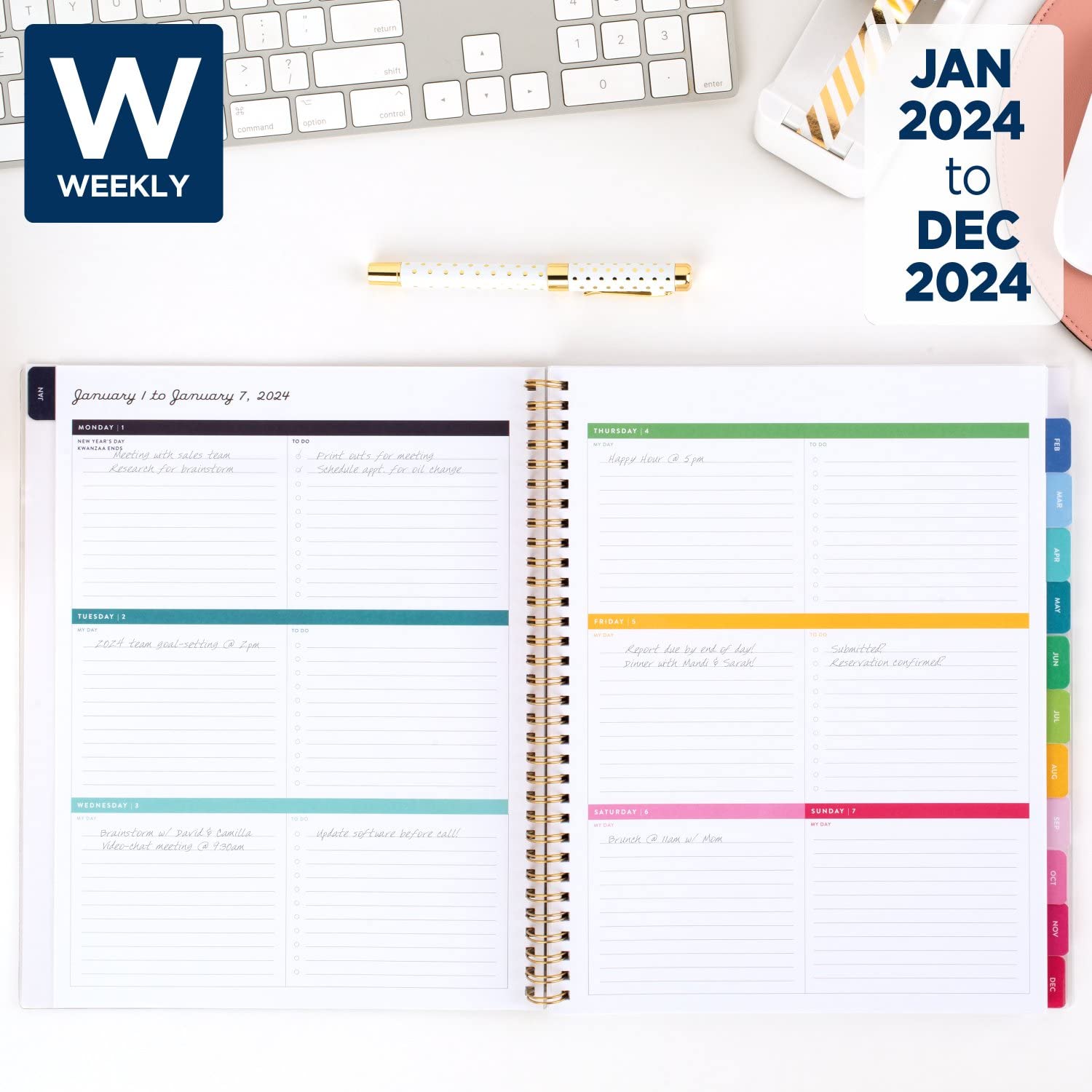 AT-A-GLANCE 2024 Weekly & Monthly Planner Simplified By Emily Ley For At A Glance 8 1 2 X 11 Large Customizable Lilac Pinstripe El17 901 24 - View #2