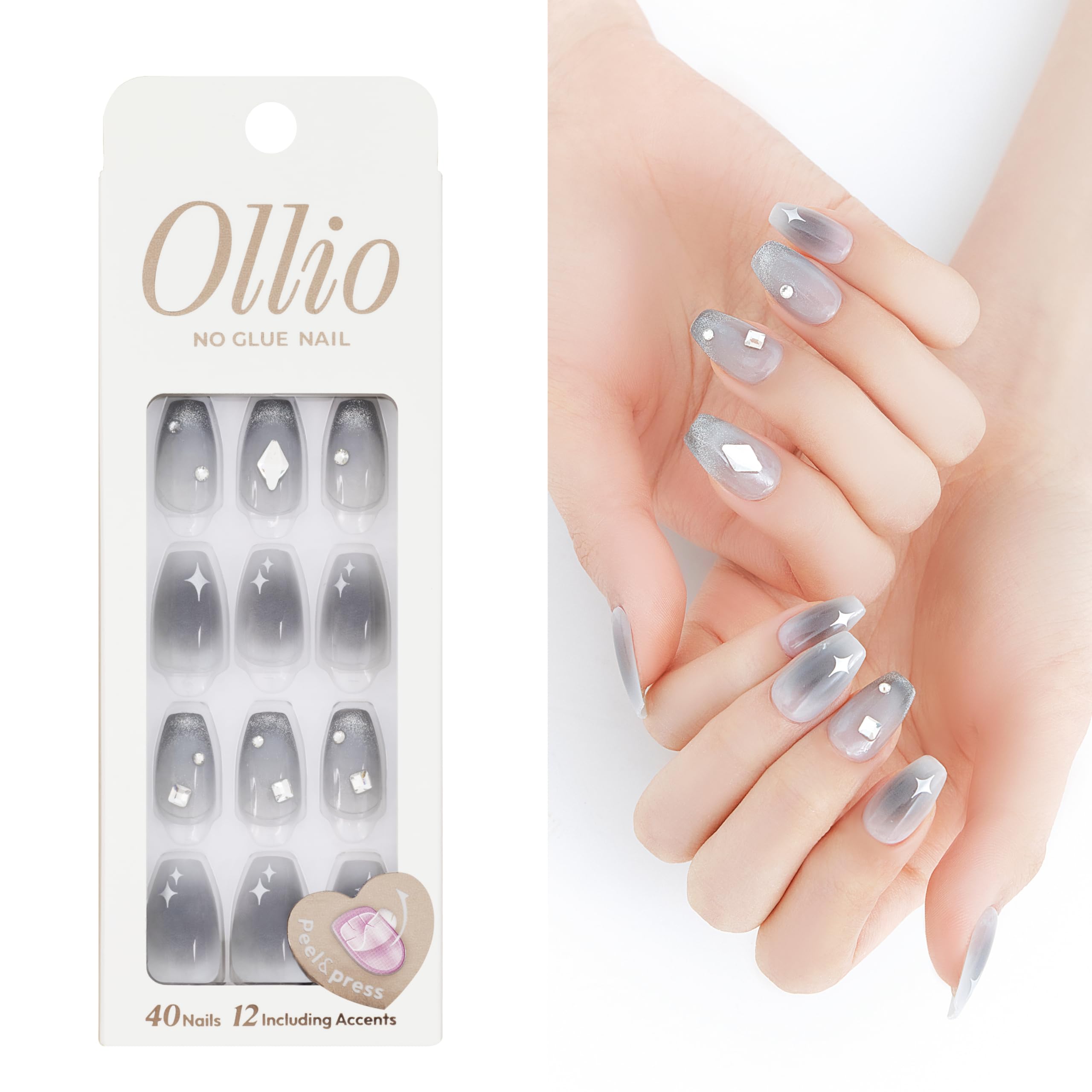 Amazon | 【Ollio正規店】Ollio ノーグルー ネイル 40枚入り ネイル