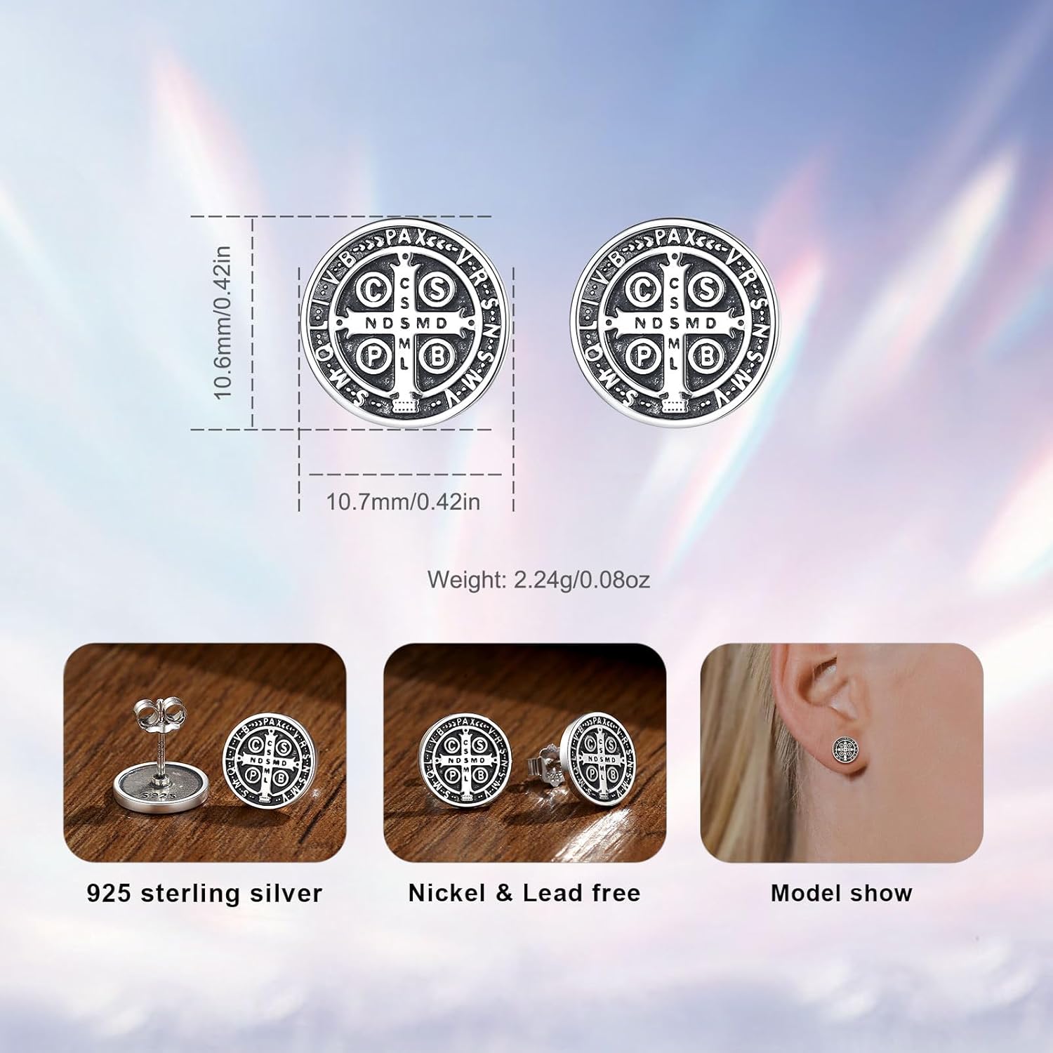 INFUSEU 925 Sterling Silver Stud Earrings for Women Teens, Cute Everyday Hypoallergenic Jewelry