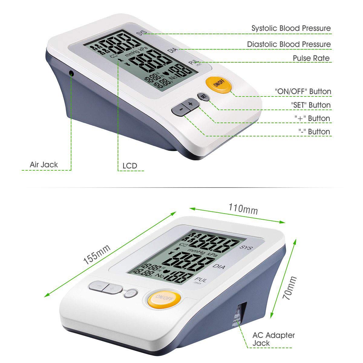 Monitor de presión Arterial del Brazo Superior - Monitor de presión Arterial Digital automático con Bolsa de Almacenamiento - Detector de latidos Irregulares e hipertensión