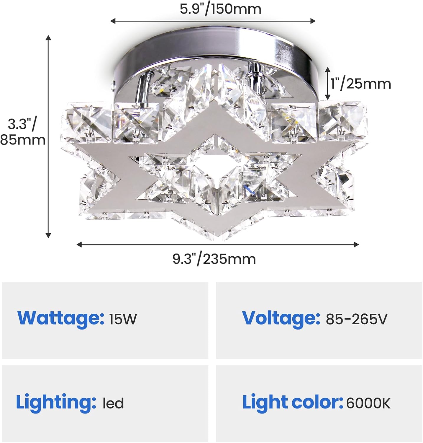 Chandelier LED Crystal Chandelier Modern Flush Mount Ceiling Light Fixtures LED Star Mini Chandeliers Light Fixture Ceiling Lamp for Kitchen Hallway Foyer Bedroom Dinning Room (Cool White)