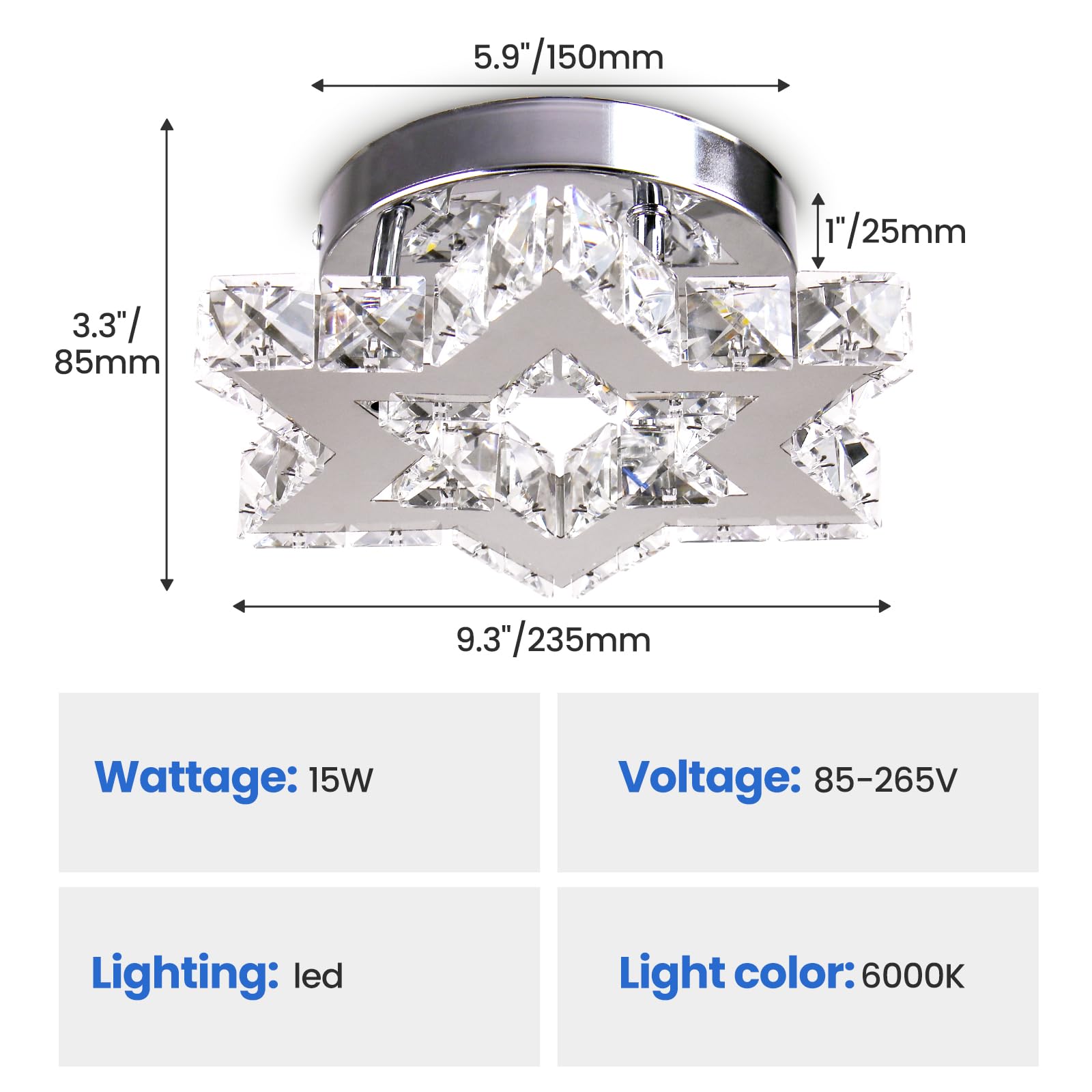 Moderne LED Kristall Kronleuchter Edelstahl Mini Deckenleuchte Stern Flush Mount Deckenleuchte für Schlafzimmer Esszimmer Flur Insel (kühles Weiß)
