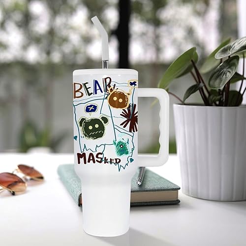 Miniatura 7 de AGH Vasos de sublimación de 40 onzas con asa, paquete de 20 tazas blancas aisladas con tapa y popote de acero inoxidable, reutilizable al vacío para
