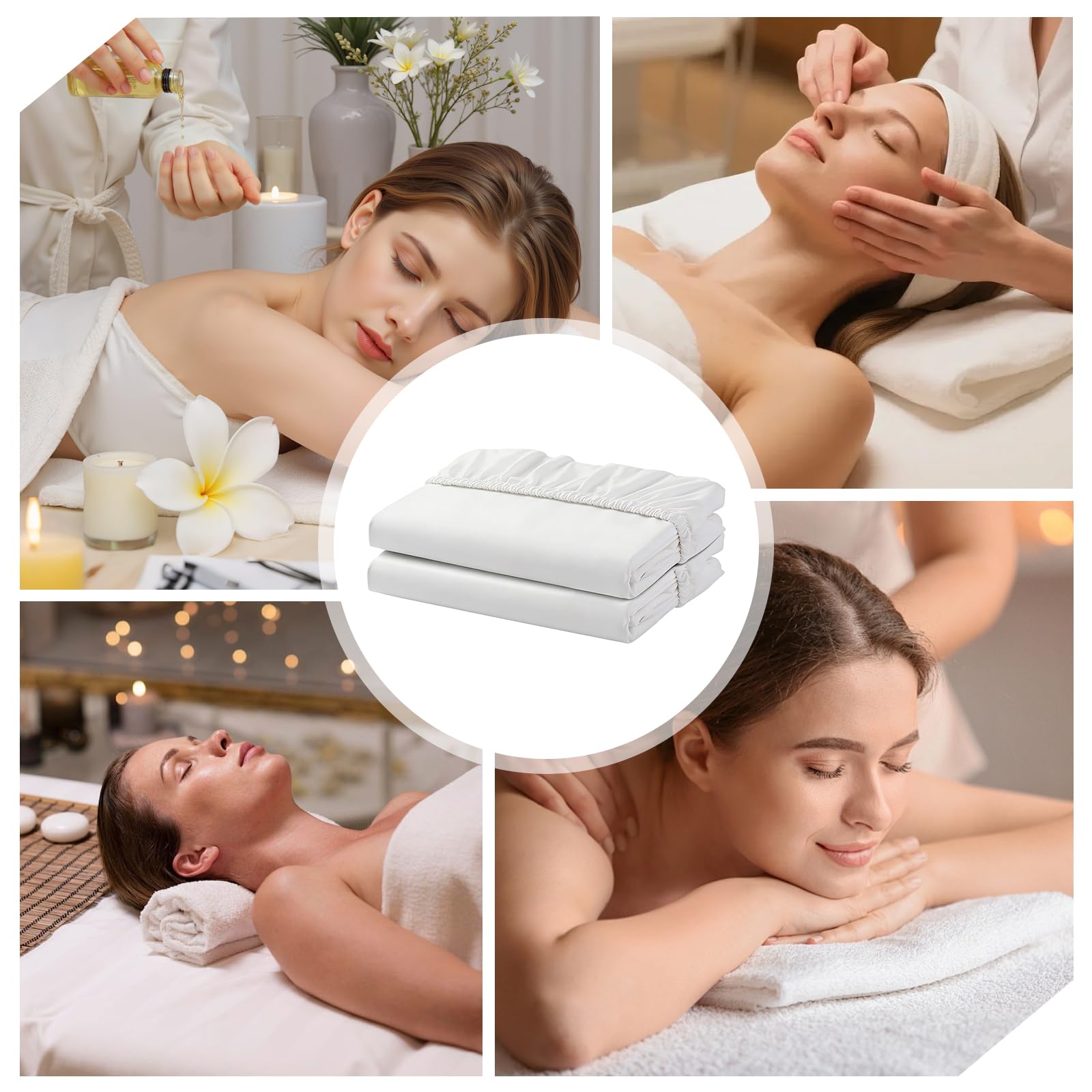 Spannbezug für Massageliegen mit Loch 70x190x12 cm Waschbar Hyperelastisch Weiß