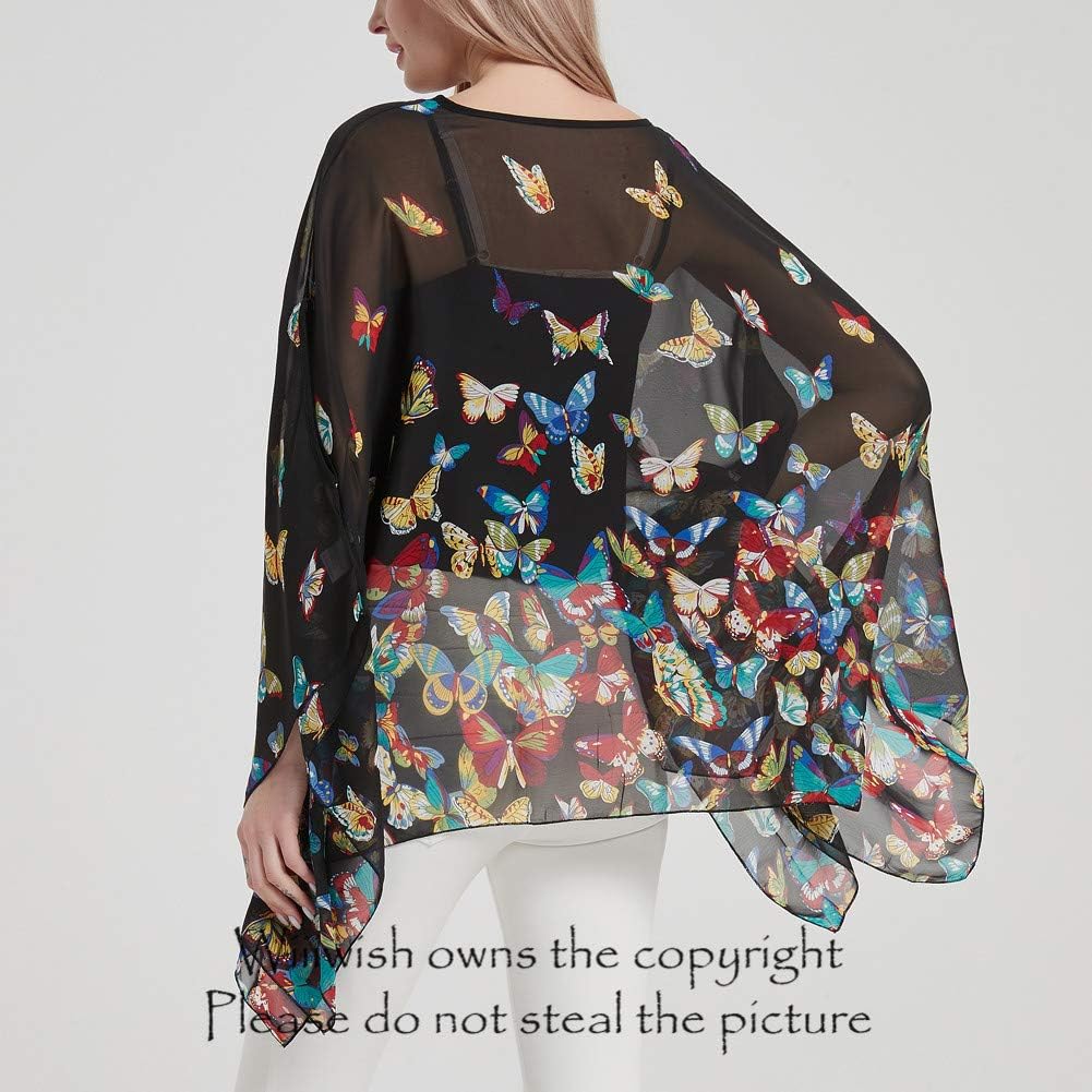 Wiiiwish Women's Floral Chiffon Blouse Batwing Summer Hippie Sheer Loose Caftan Poncho Tunic Shirt Tops - Image 6