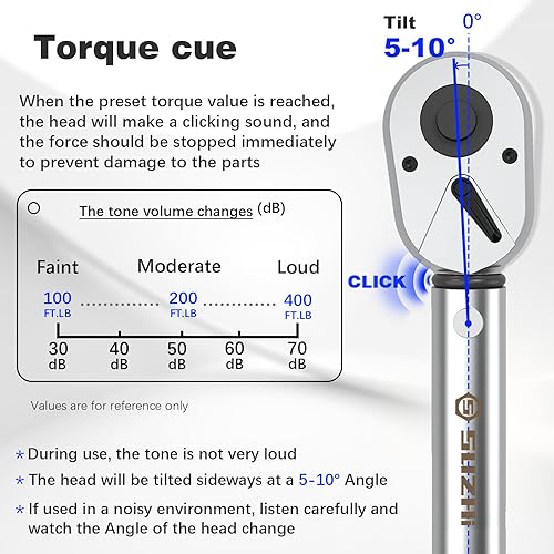 Miniatura 5 de Llave dinamométrica de accionamiento de 34 pulgadas 100-400 pies-libra136-542N.M de 29.1 pulgadas de longitud, cuerpo de aleación de aluminio y
