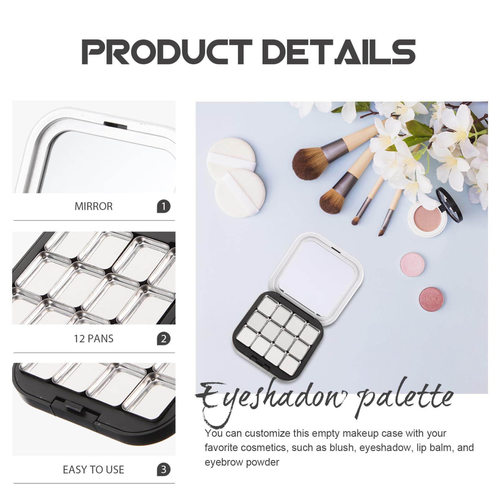 Beavorty 5 Ensembles Palette De Fards À Paupières Vide Fard À Paupières Pailleté Cosmetic Organizer Palette De Fard À Paupières Magnétique Plateau De Cosmétiques Métal Black 2 Pièces * 5