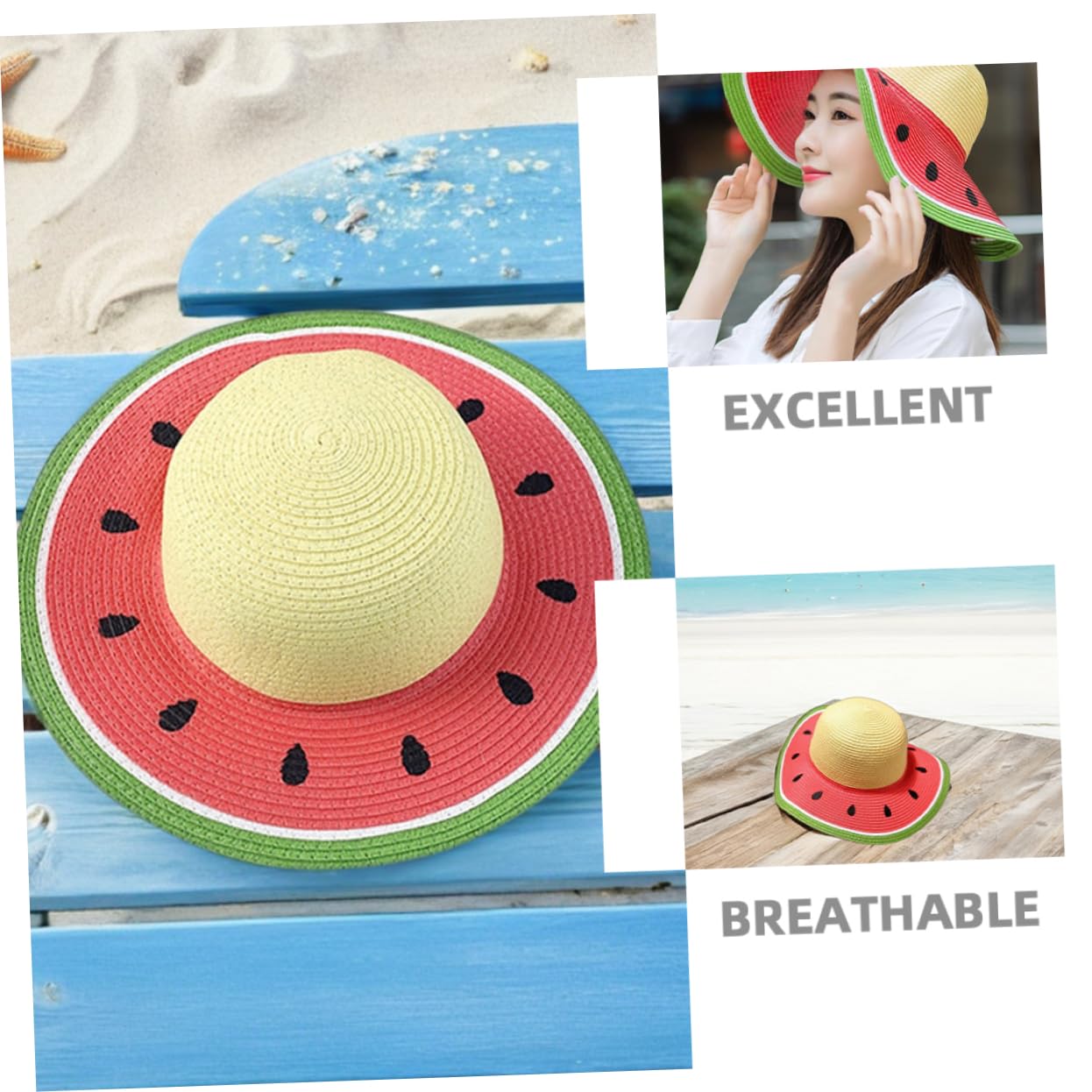 Healifty Sombrero de Paja Chino Tejido a Mano Diseño de Sandía para Niña, Decoracion Verano, Sombrero de Playa Ligero y Transpirable Adecuado para Actividades al Aire Libre