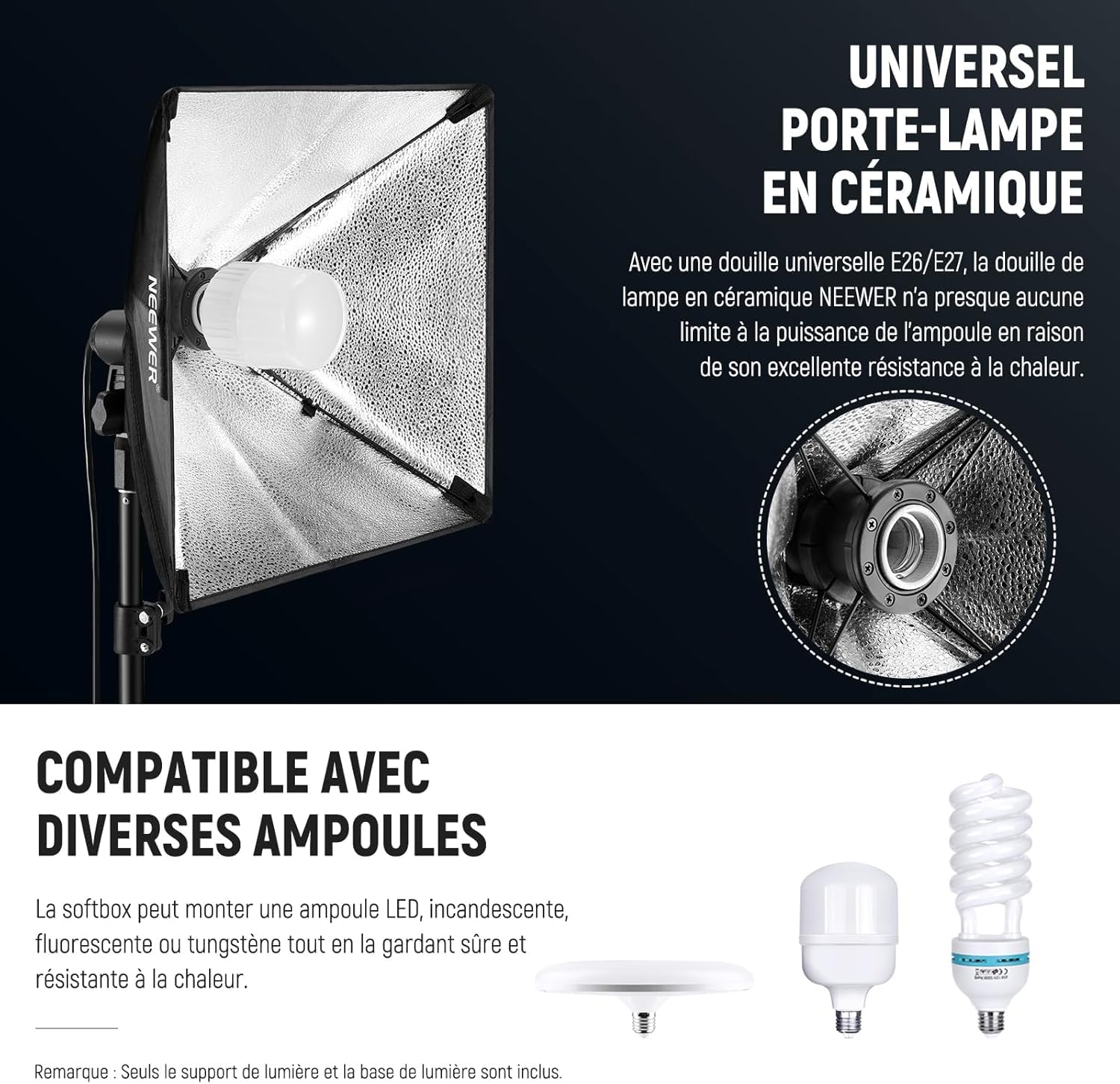 NEEWER Kit d'Éclairage Softbox 40x40cm avec Ampoule LED 35W Prise E27 (Prise UE) certifié CE&UKCA 5700K CRI93+, Support d'éclairage 180cm pour éclairage de Photographie TikTok Live Streaming, SF40