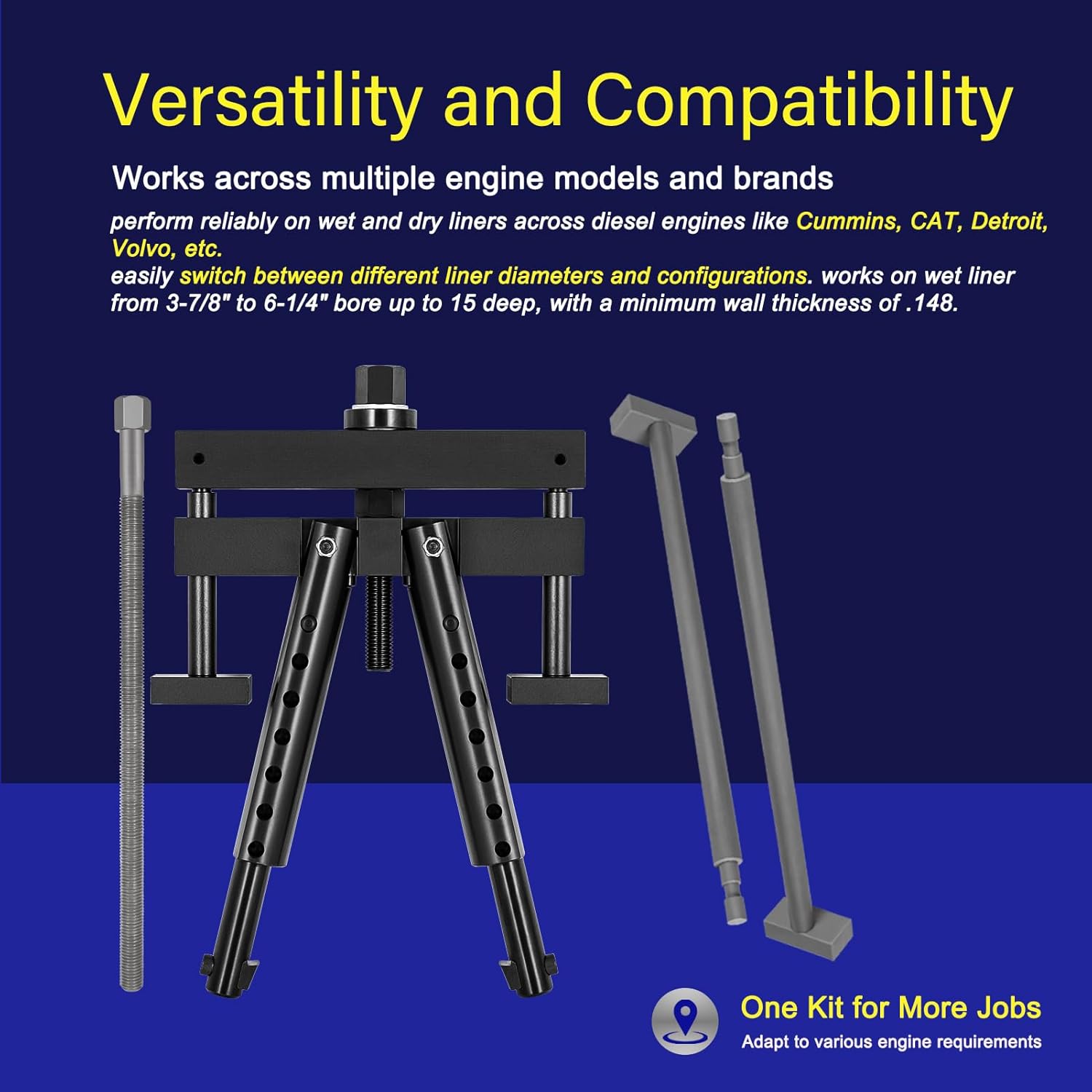 Universal Cylinder Liner Puller PT-6400-C & PT-6410-5 Conversion Kit | ZTSE2536, Heavy-Duty Diesel Engine Sleeve Removal Tool for Detroit, CAT, Cummins, Volvo Engines