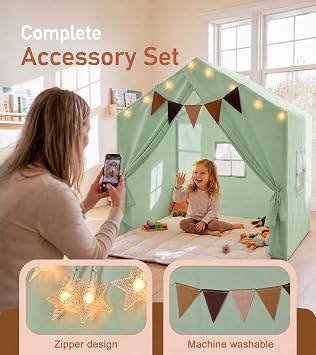 Little Dove Kids Play Tent with Star Lights & 2 Windows, Large Reading Nook & Playhouse for Indoor & Outdoor Use, Play Tent for Boys & Girls, Birthday, 52x35x51, Green