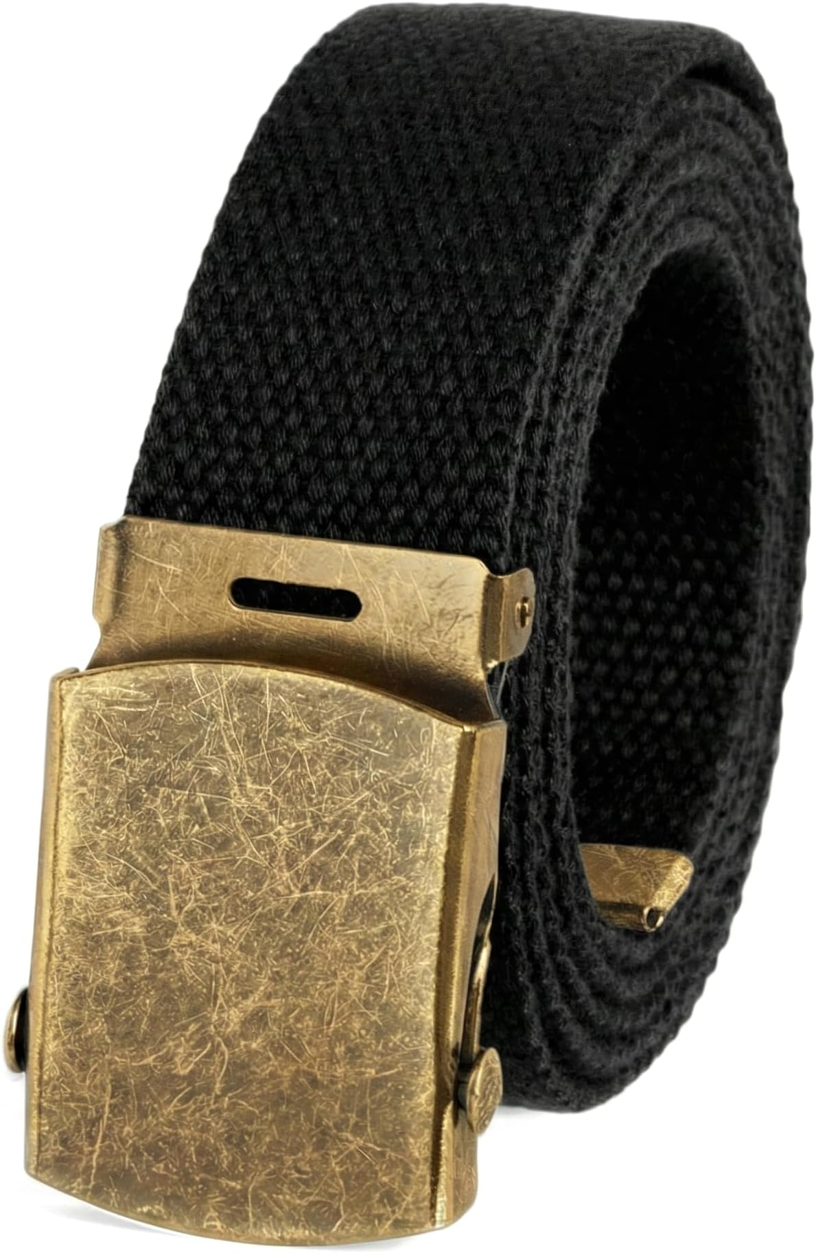 'Canvas Web Belt Military Style with Antique Brass Buckle and Tip 50'' Long'