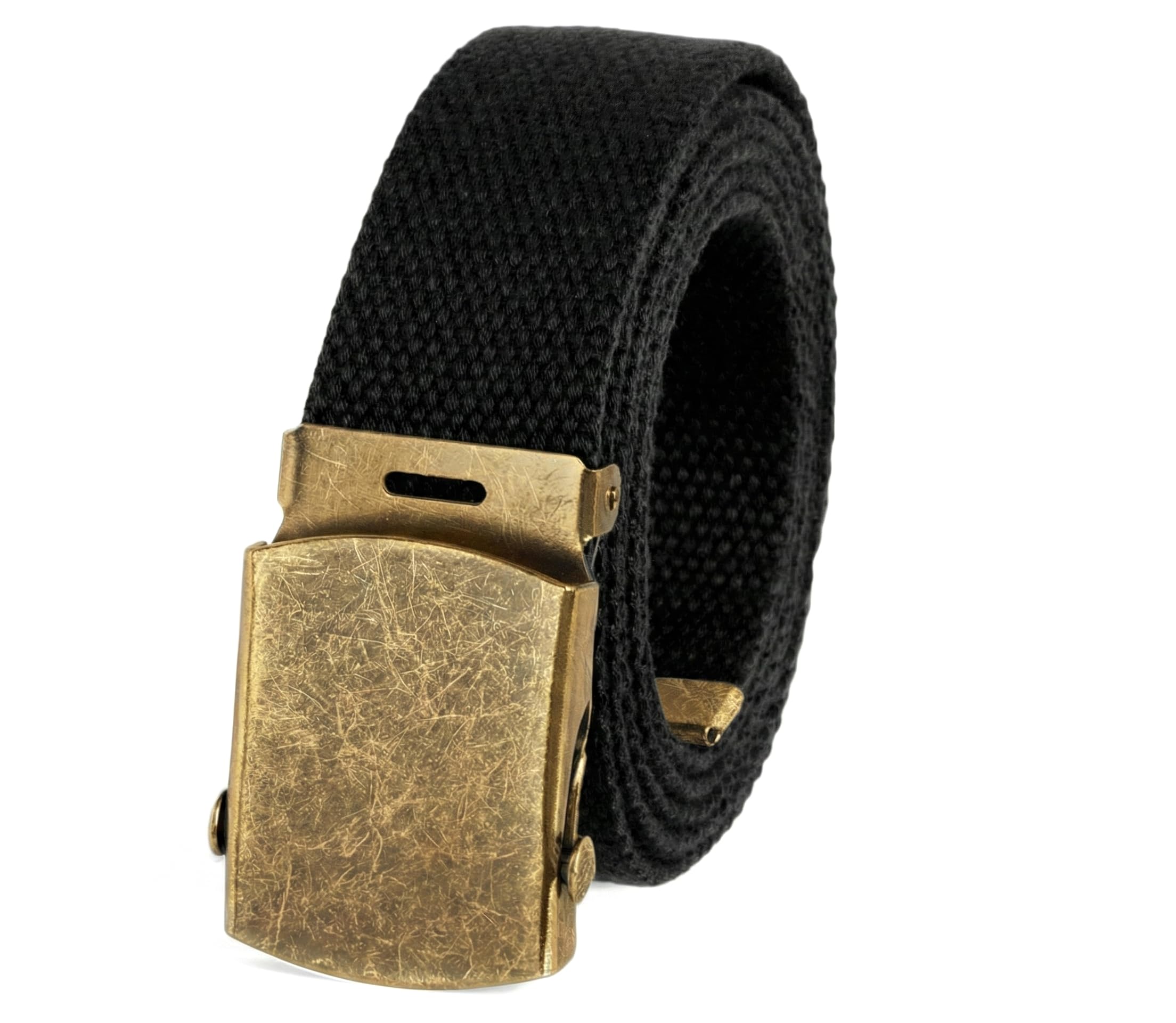 Canvas Web Belt Military Style with Antique Brass Buckle and Tip 50" Long