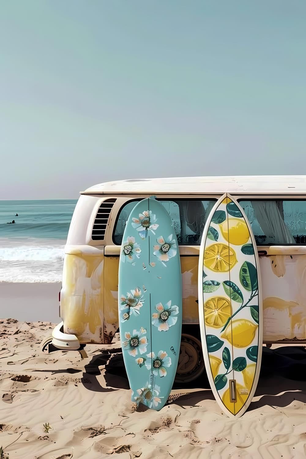 JOEAUEN Bus and Surfboards 5D DIY Full Drill Round Art Diamond Art Perfect for Home Wall Deco Surfing Diamond Painting Kits for Adults 20x30 inch