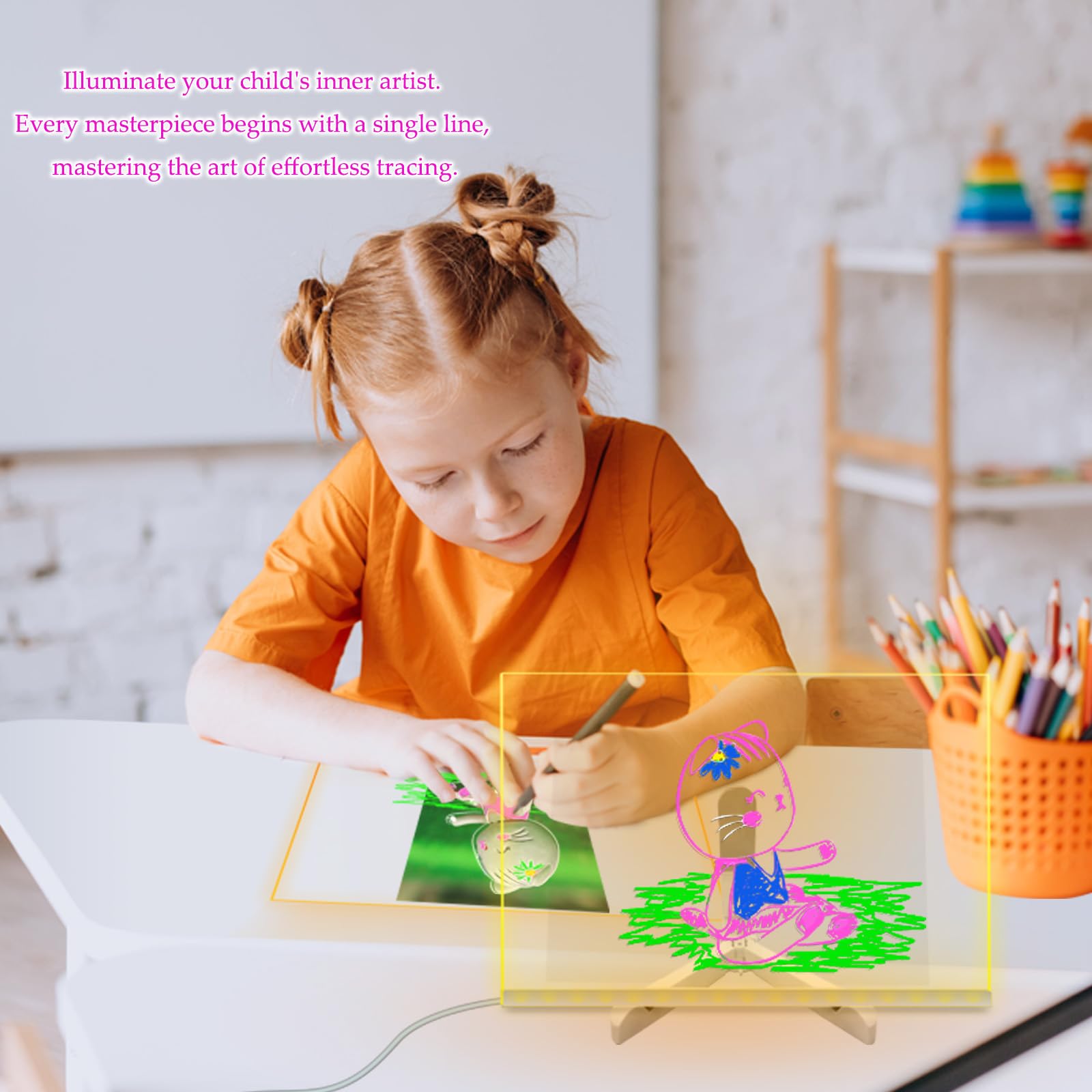 Lavagna cancellabile a secco Laysinly Light up, 30 x 20 CM 7 colori cambia Lavagna per appunti a LED luminosa, pennarello a 8 colori, alimentazione USB, telecomando (L)