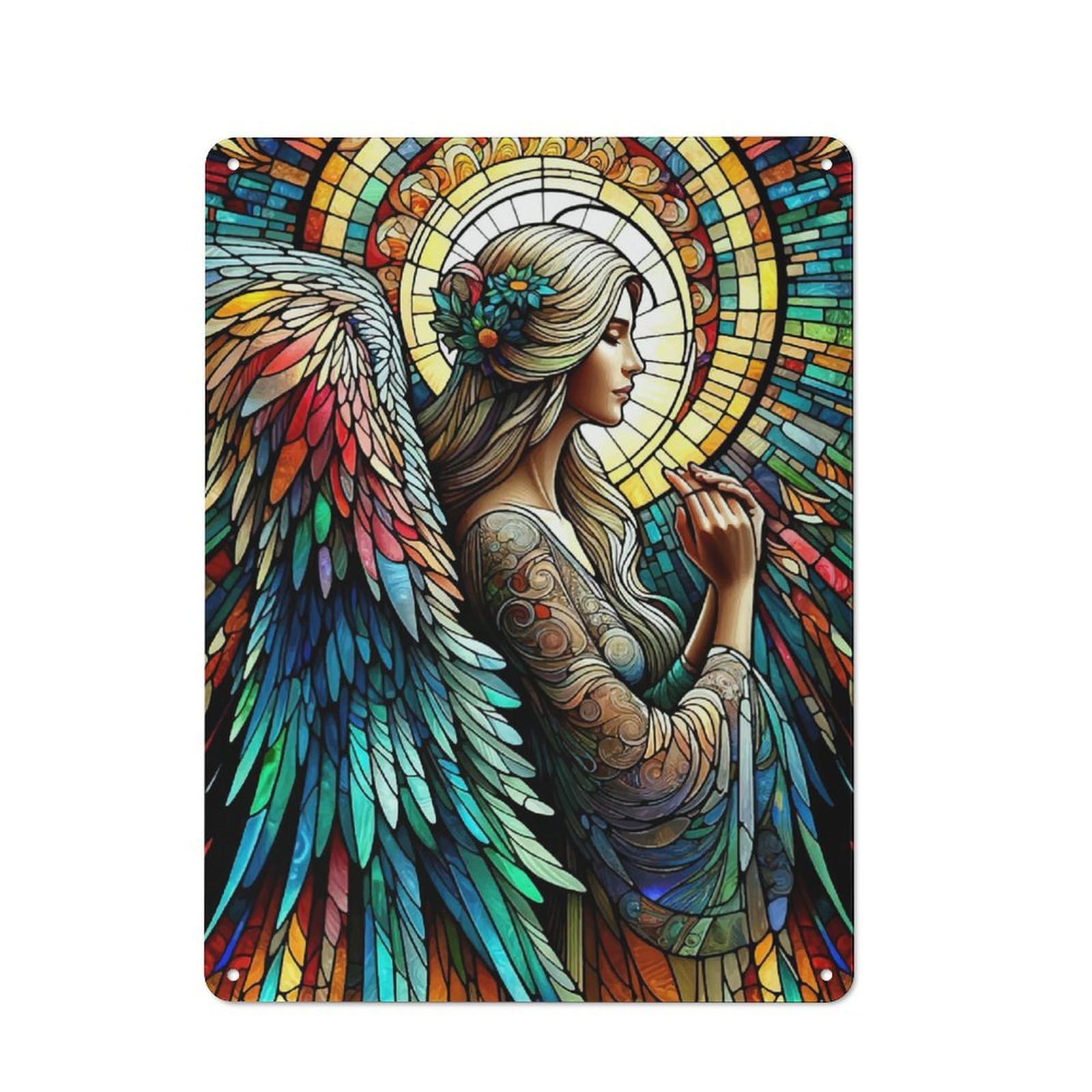 Junmoney Stained Glass Angel Rustic Metal Sign 40X30cm For Lounge Or Reading Corner, For Reading Corner Decorators