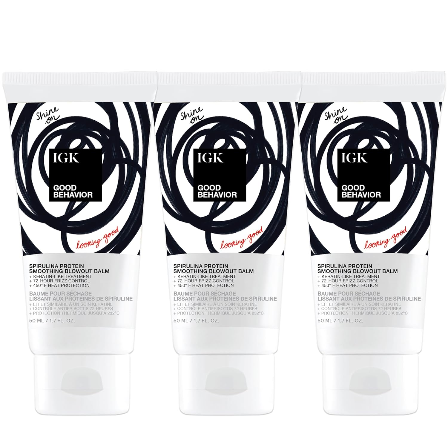 IGK Good Behavior Blowout Balm Travel Size 3 pack – Heat-Activated Smoothing Cream with Spirulina Protein – Frizz Control, Heat Protection, and Salon-Like Results