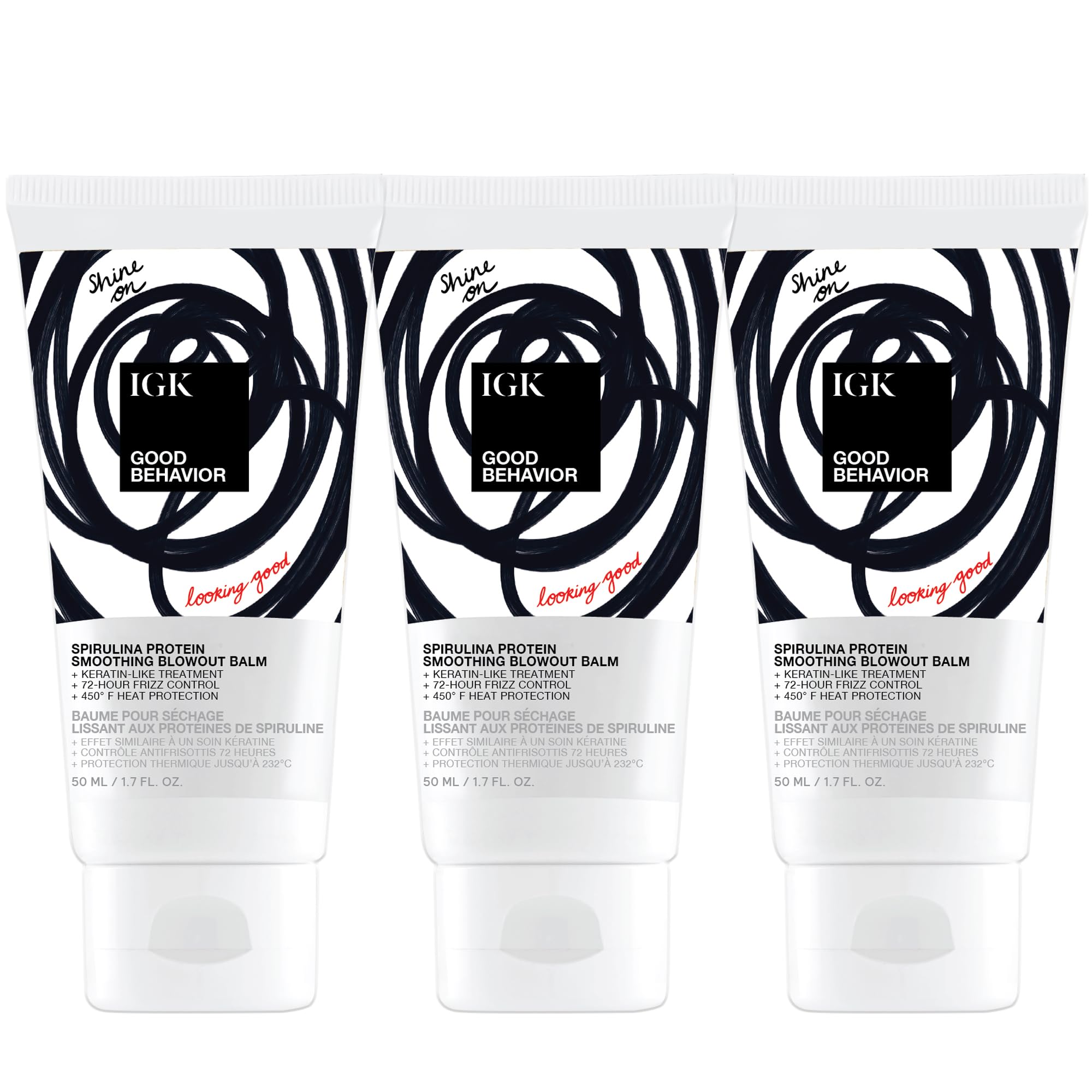 IGK Good Behavior Blowout Balm Travel Size 3 pack – Heat-Activated Smoothing Cream with Spirulina Protein – Frizz Control, Heat Protection, and Salon-Like Results