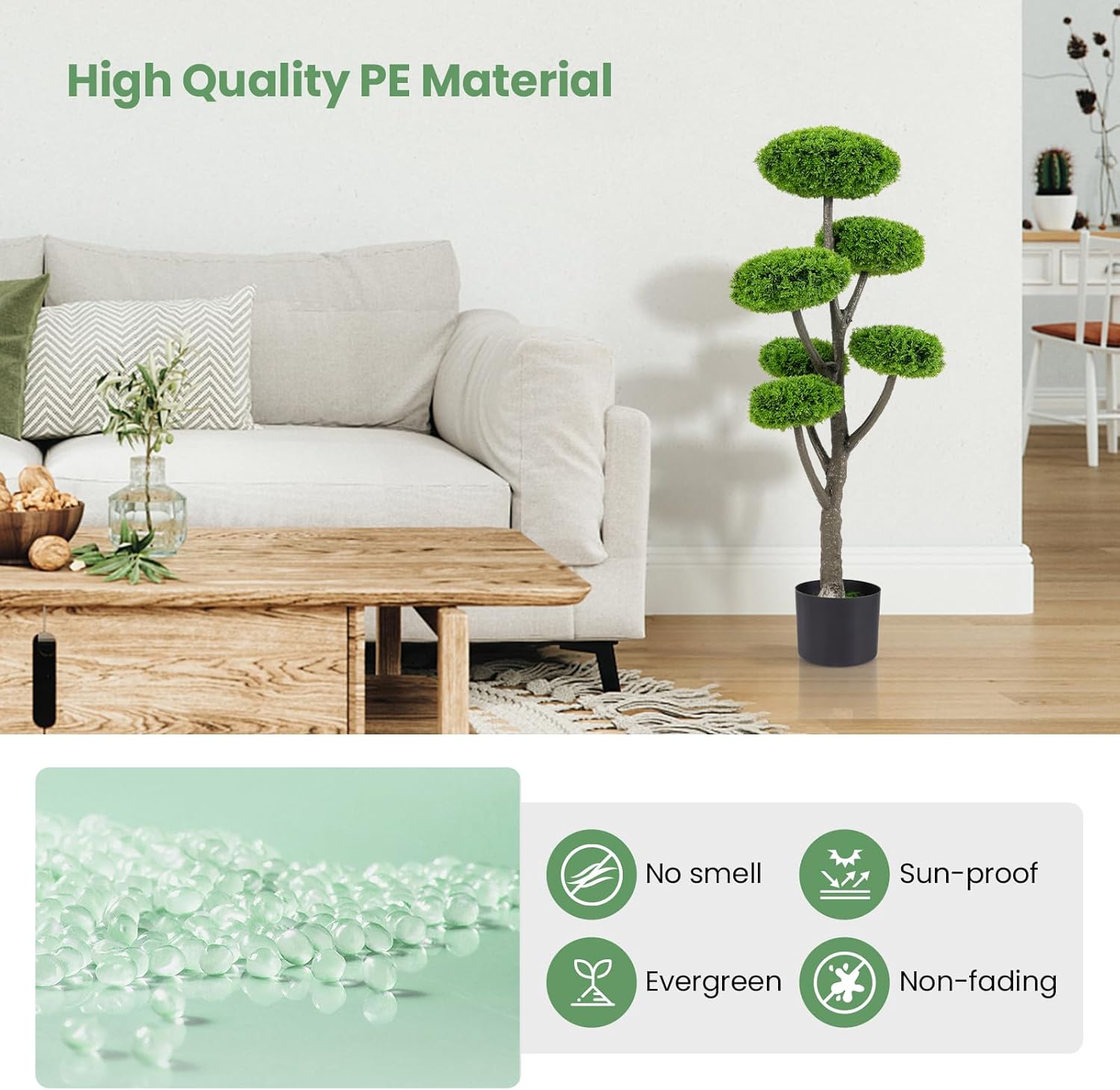 Goplus Artificial Cypress Topiary Tree, 44'' Tall Indoor/Outdoor Topiary with Cement Pot, Fake Greenery Plants Decorative Cedar for Office/Home/Front Door