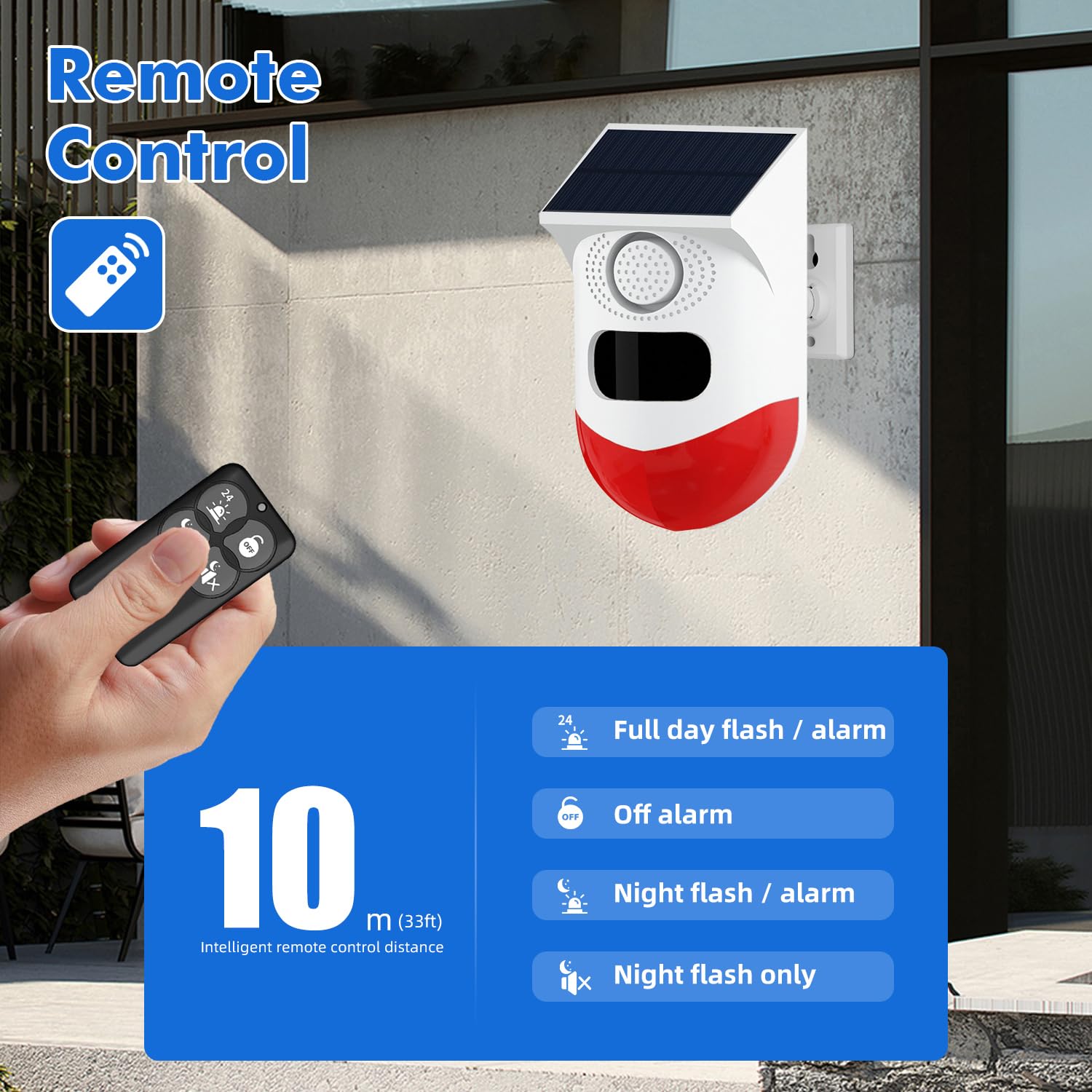 Détecteur de mouvement solaire WiFi extérieur, contrôle par application, sirène de sécurité sonore 120 dB, étanche IP65, avec lumière stroboscopique pour la maison, la ferme, la grange, la villa, la