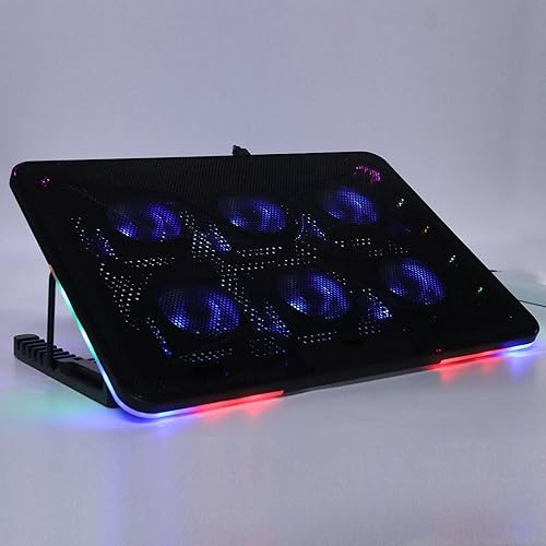 Miniatura 5 de Almohadilla de enfriamiento para laptop de 12 pulgadas y 17.3 pulgadas, almohadilla de enfriamiento para laptop con 6 ventiladores LED silenciosos,